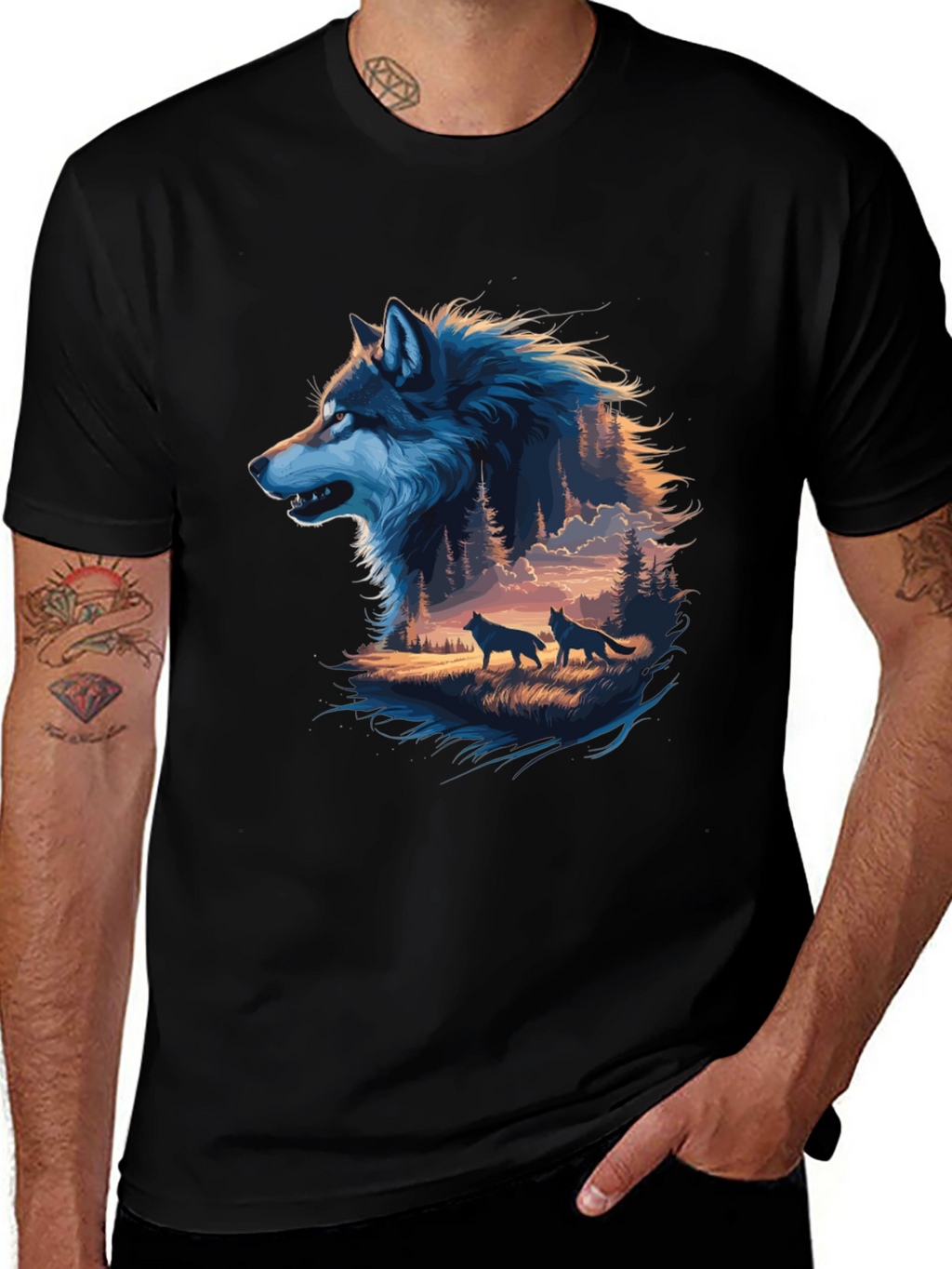 Wolf Pack Graphic Tee - Mens Black T-Shirt