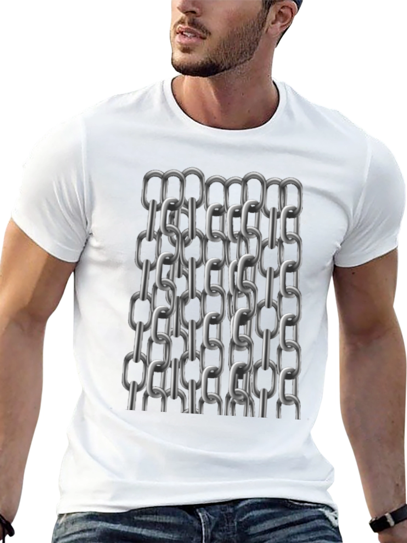 Metal Chain Print T-Shirt - Modern Black Tee
