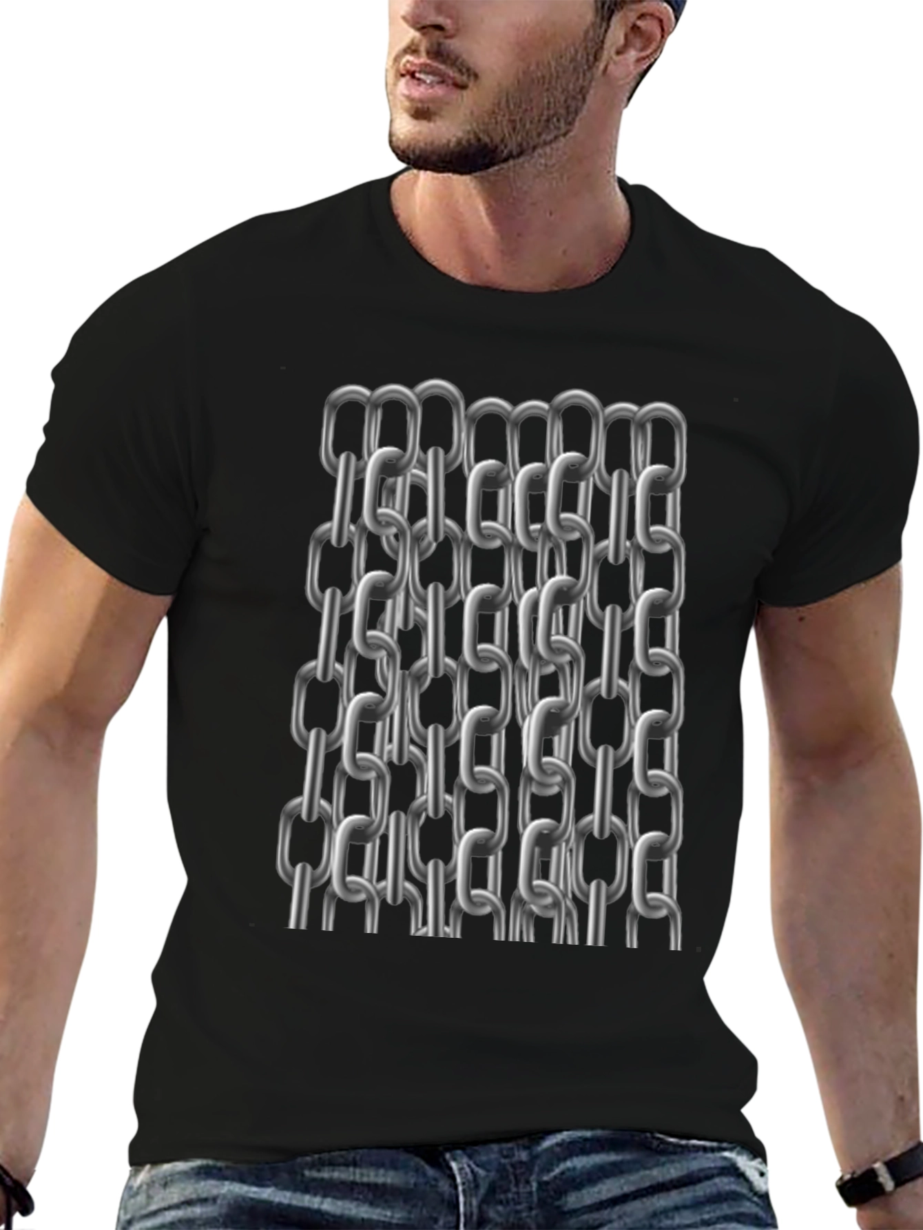 Metal Chain Print T-Shirt - Modern Black Tee