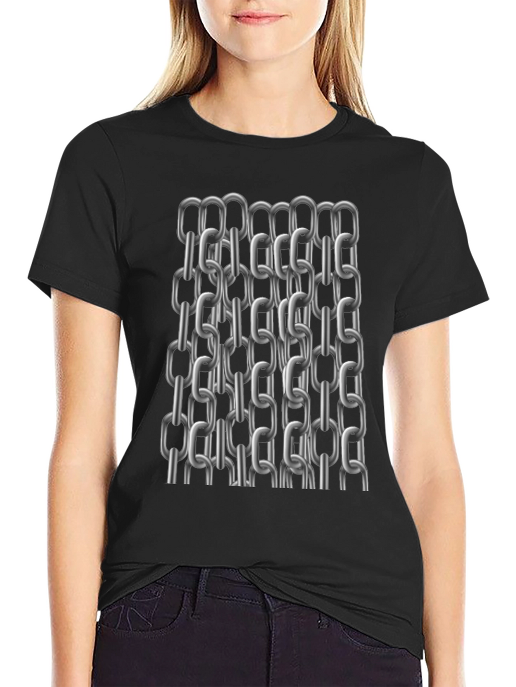 Metal Chain Print T-Shirt - Modern Black Tee