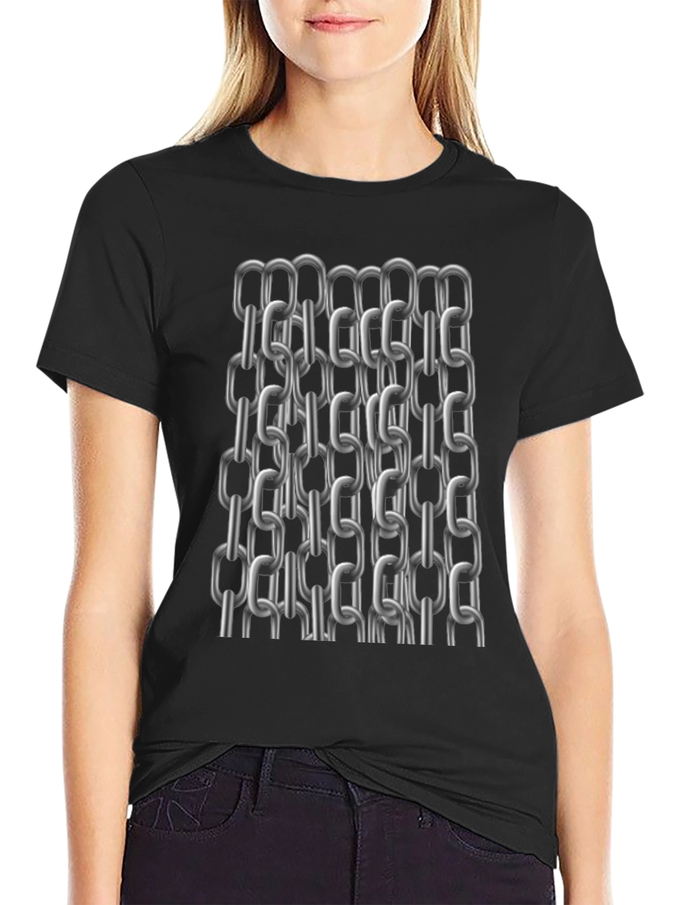 Metal Chain Print T-Shirt - Modern Black Tee