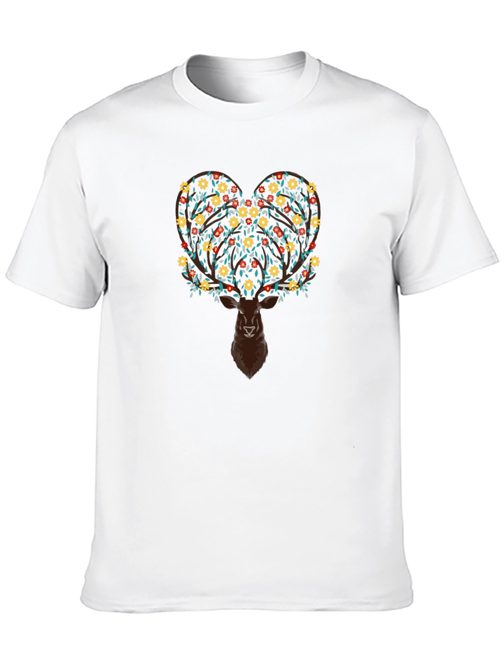 Floral Deer Graphic Tee - Black Cotton Blend