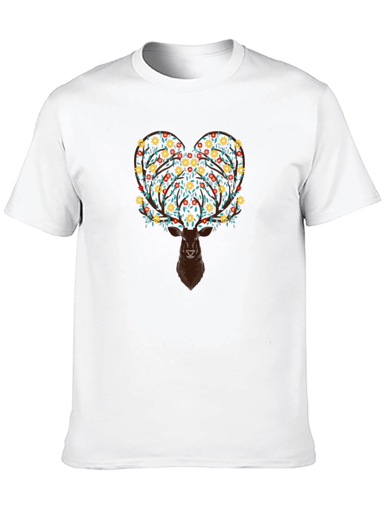Floral Deer Graphic Tee - Black Cotton Blend