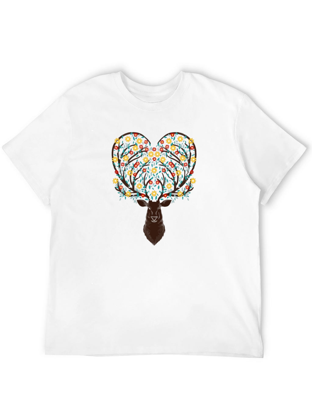 Floral Deer Graphic Tee - Black Cotton Blend