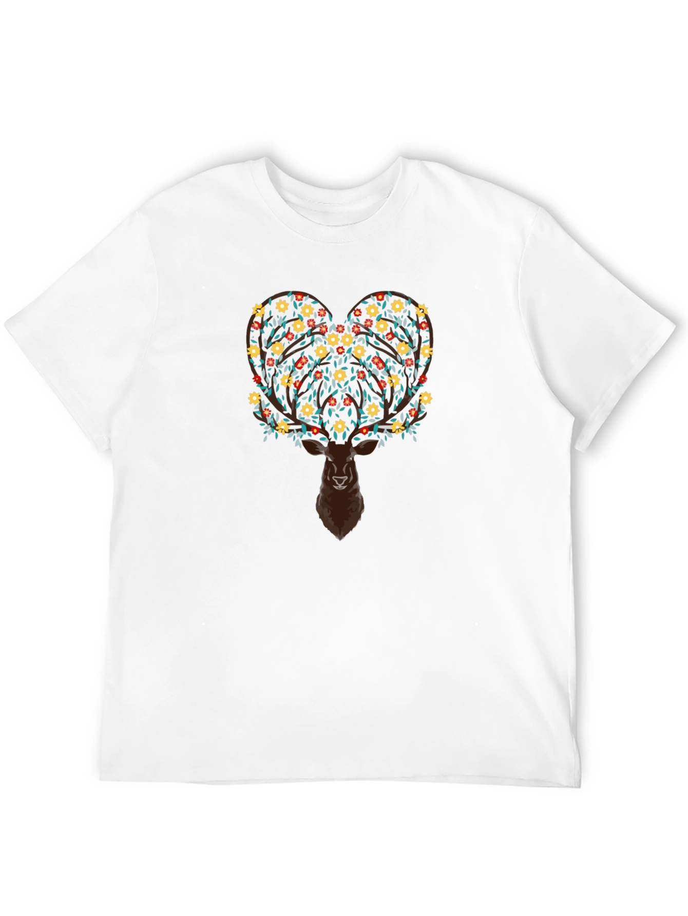 Floral Deer Graphic Tee - Black Cotton Blend