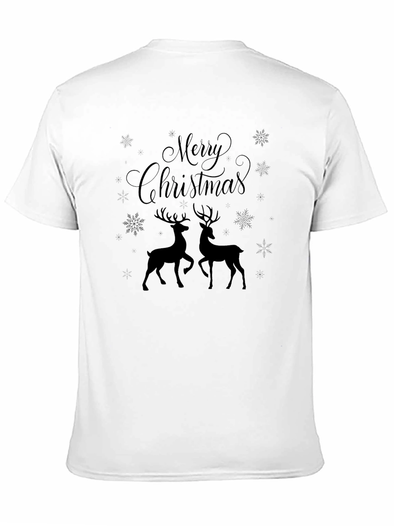 Merry Christmas Reindeer Graphic Tee - Black