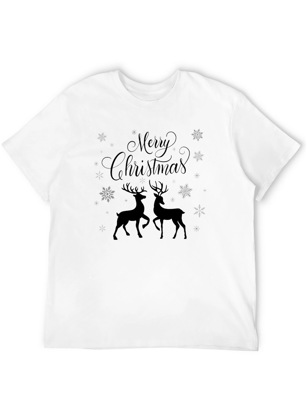 Merry Christmas Reindeer Graphic Tee - Black
