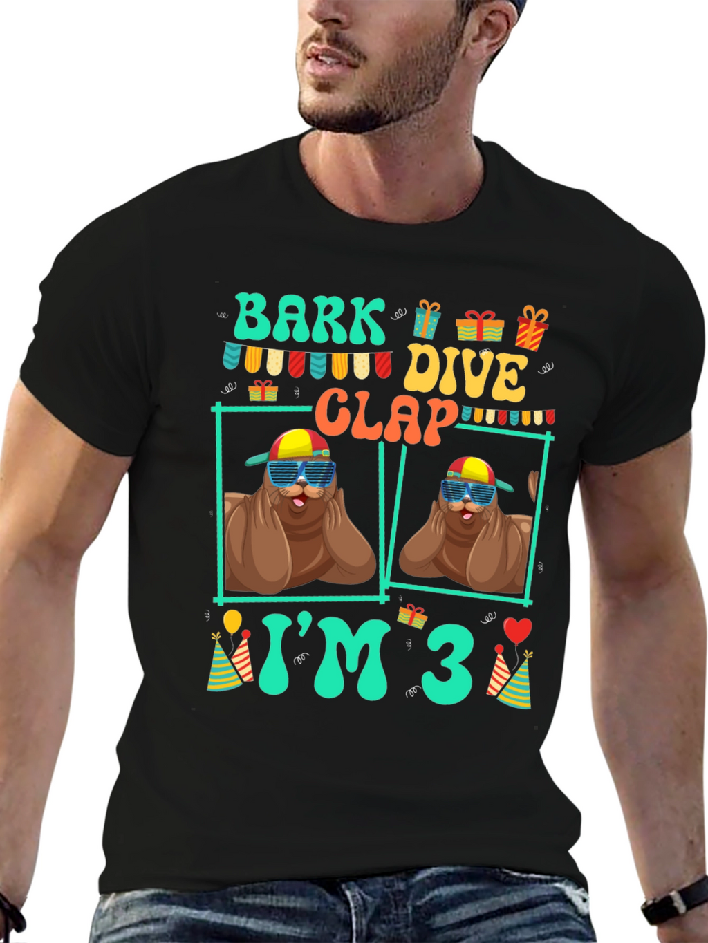 Bark Dive Clap Im 3 Birthday Party T-Shirt