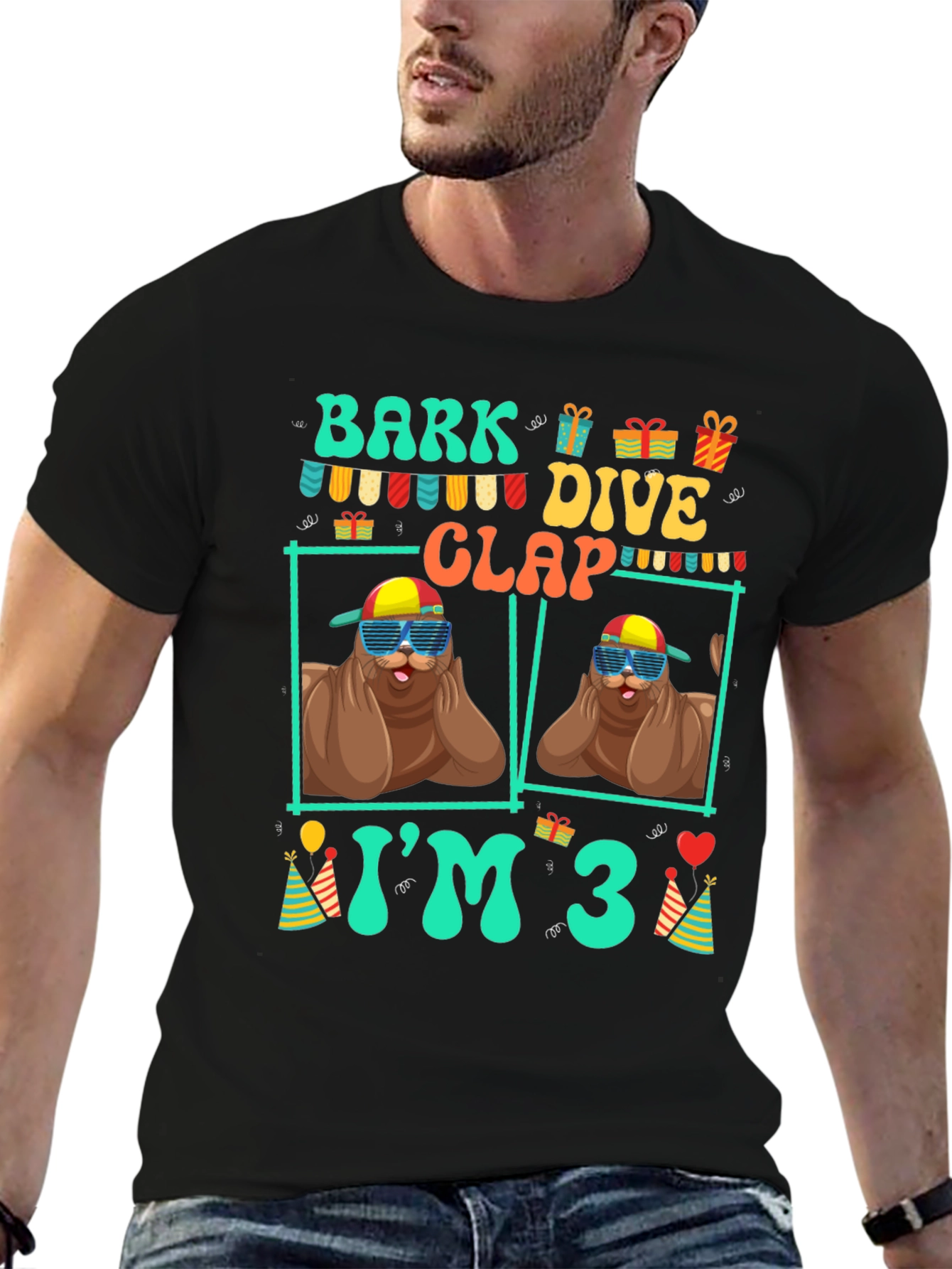Bark Dive Clap Im 3 Birthday Party T-Shirt