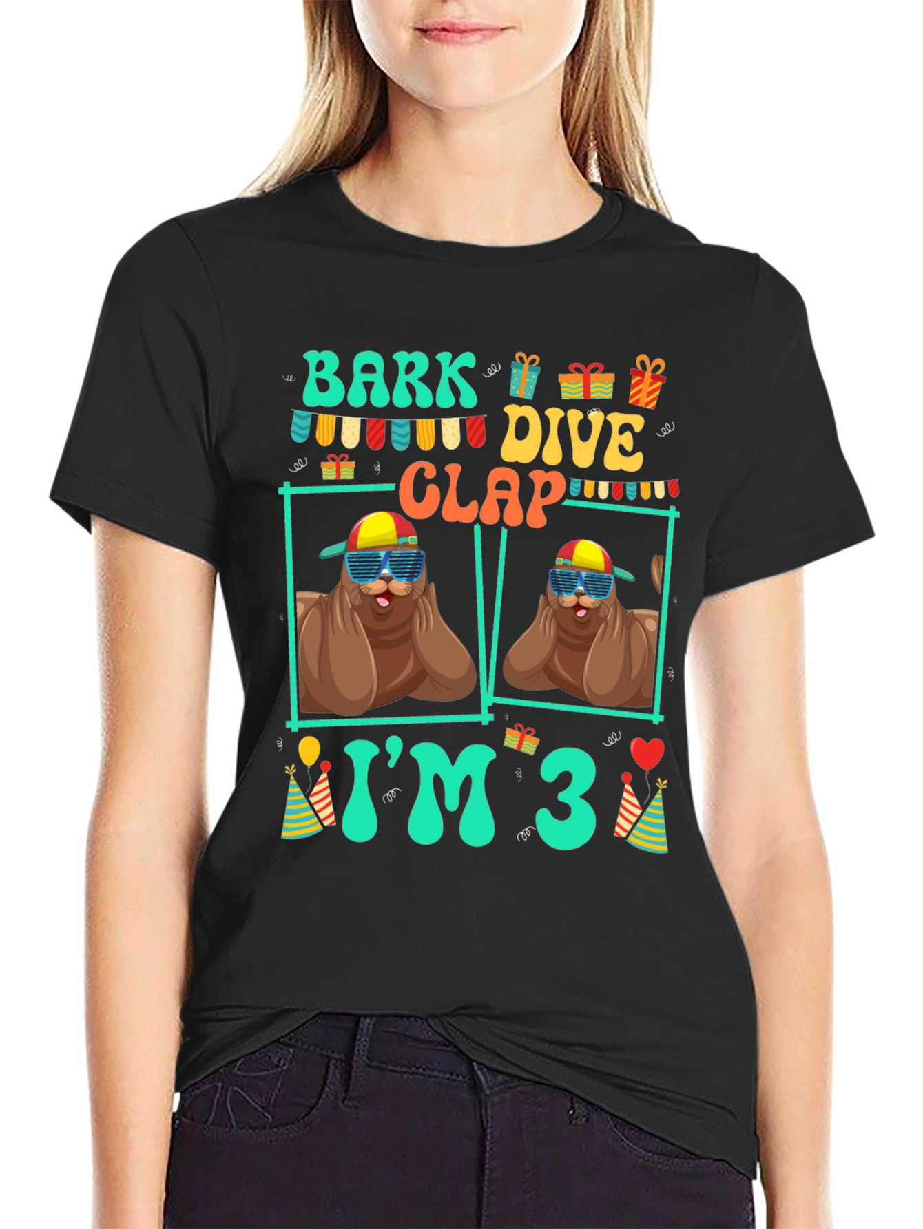 Bark Dive Clap Im 3 Birthday Party T-Shirt