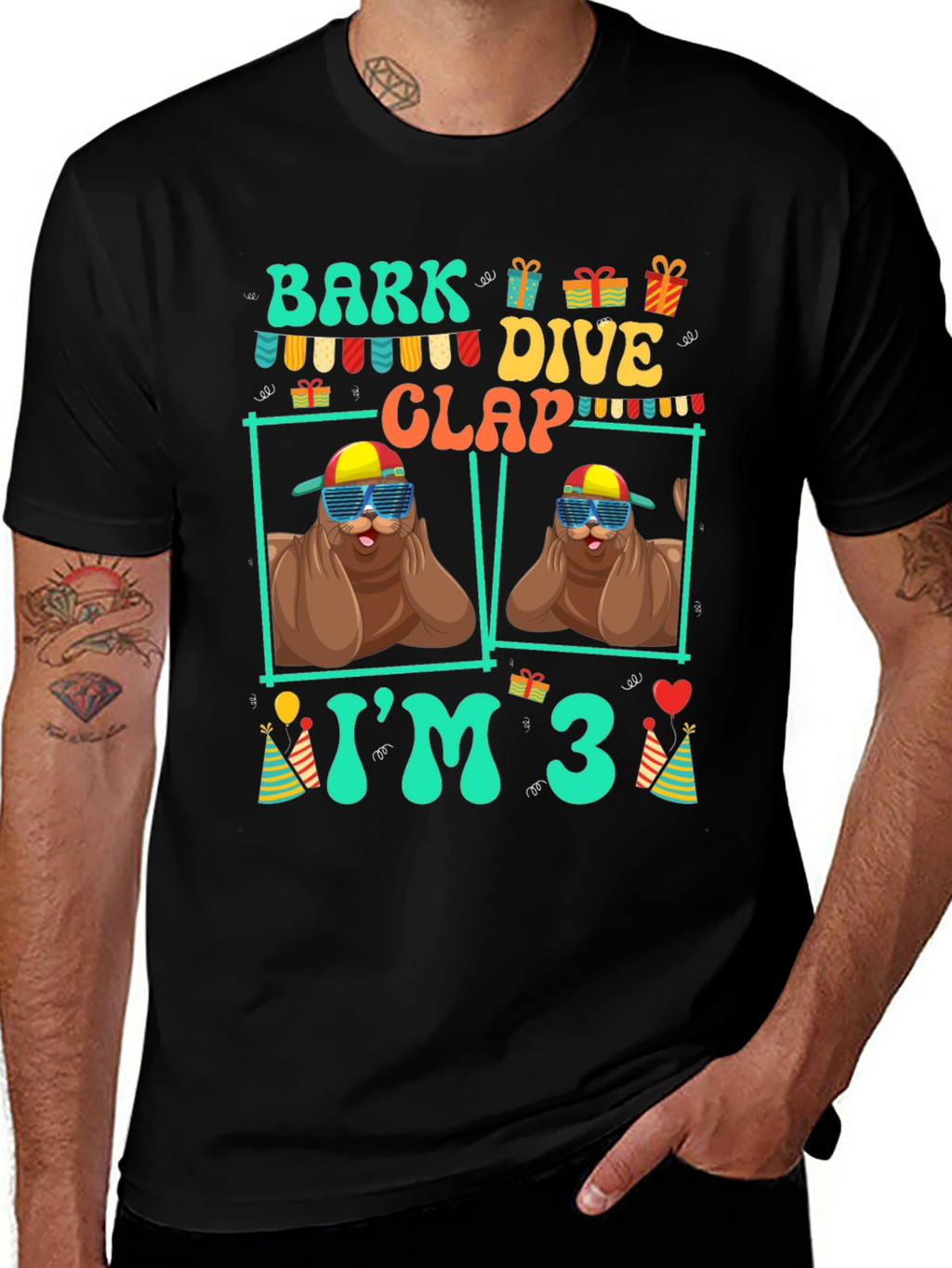 Bark Dive Clap Im 3 Birthday Party T-Shirt