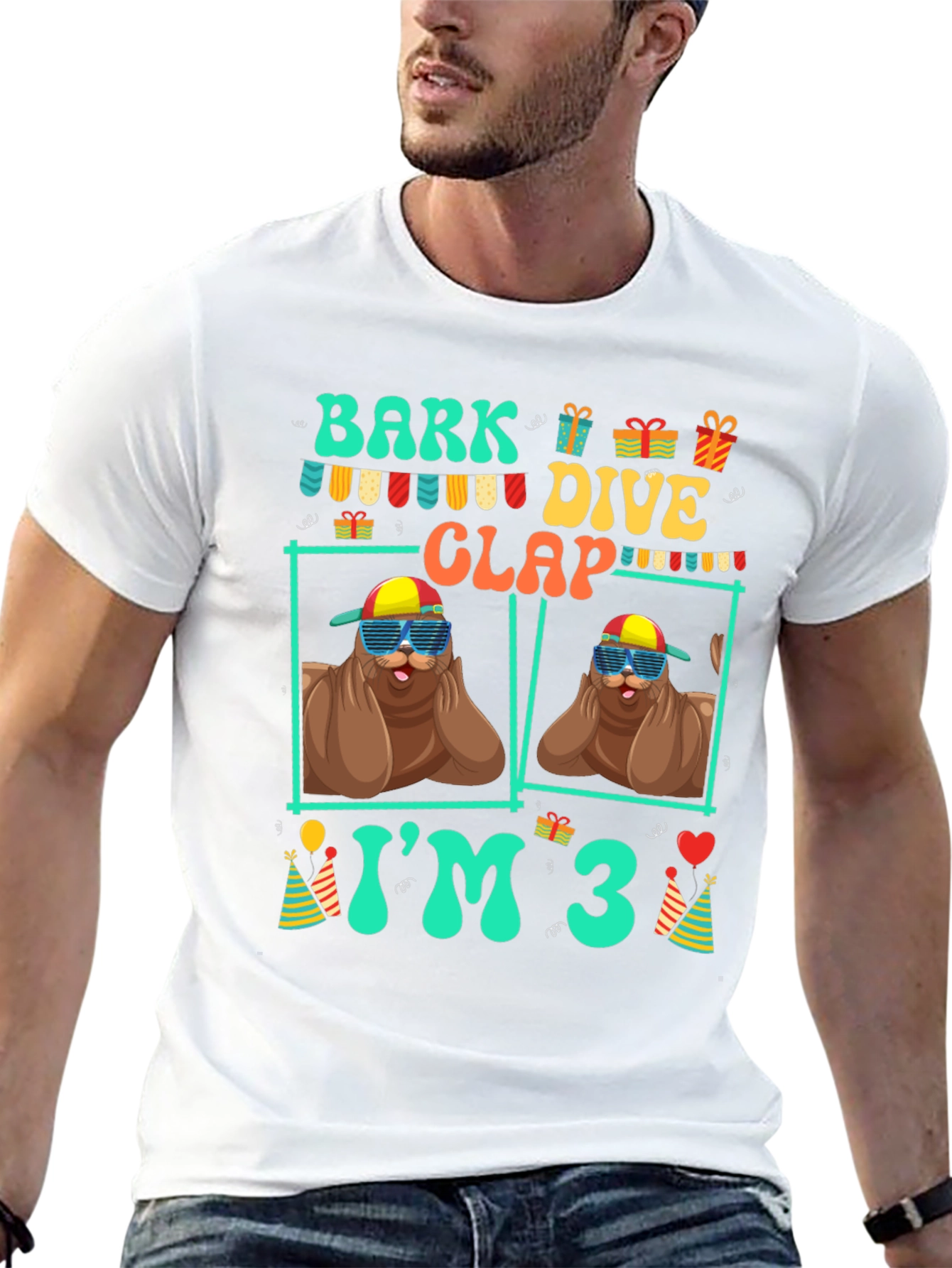 Bark Dive Clap Im 3 Birthday Party T-Shirt