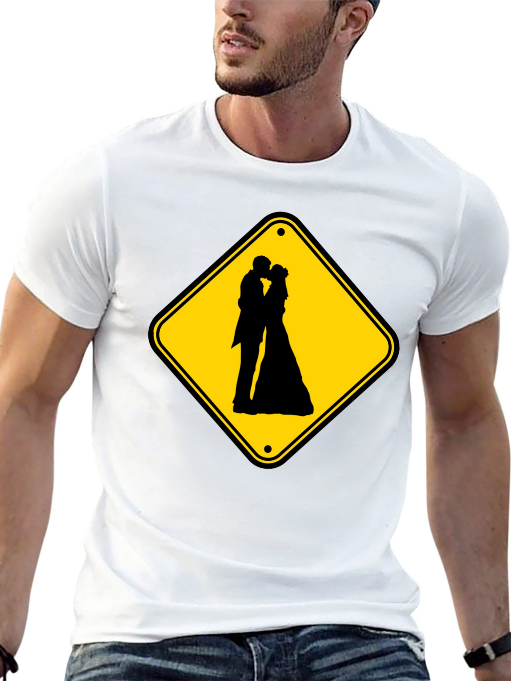 Wedding Ahead Sign T-Shirt - Novelty Black Tee