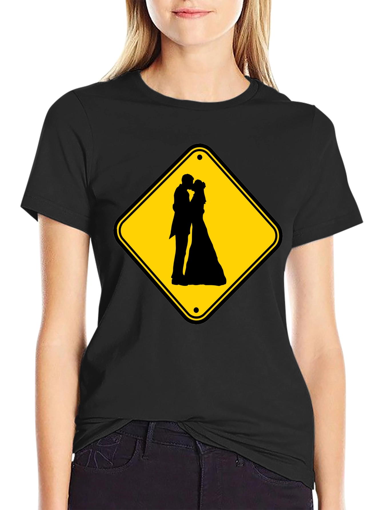 Wedding Ahead Sign T-Shirt - Novelty Black Tee