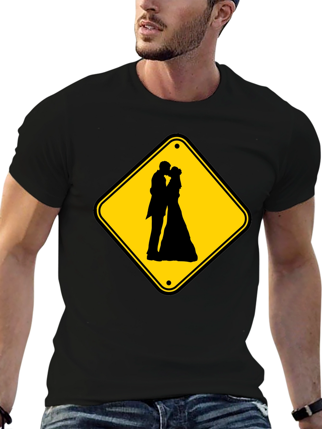 Wedding Ahead Sign T-Shirt - Novelty Black Tee