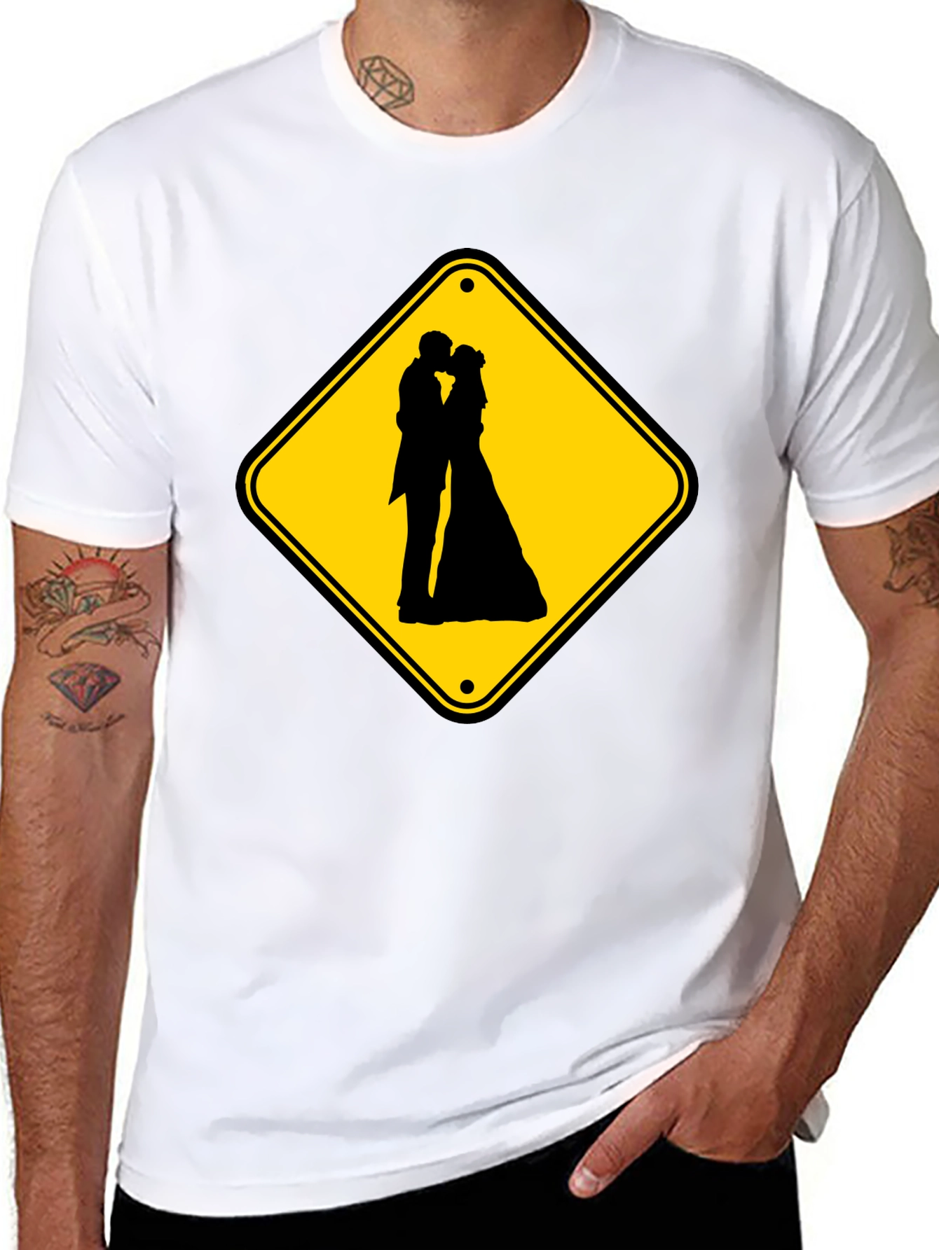 Wedding Ahead Sign T-Shirt - Novelty Black Tee