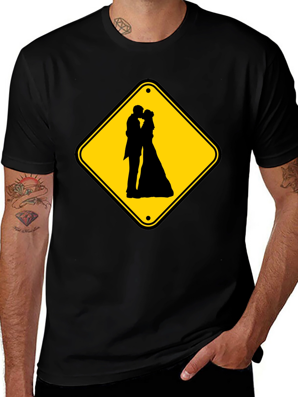 Wedding Ahead Sign T-Shirt - Novelty Black Tee