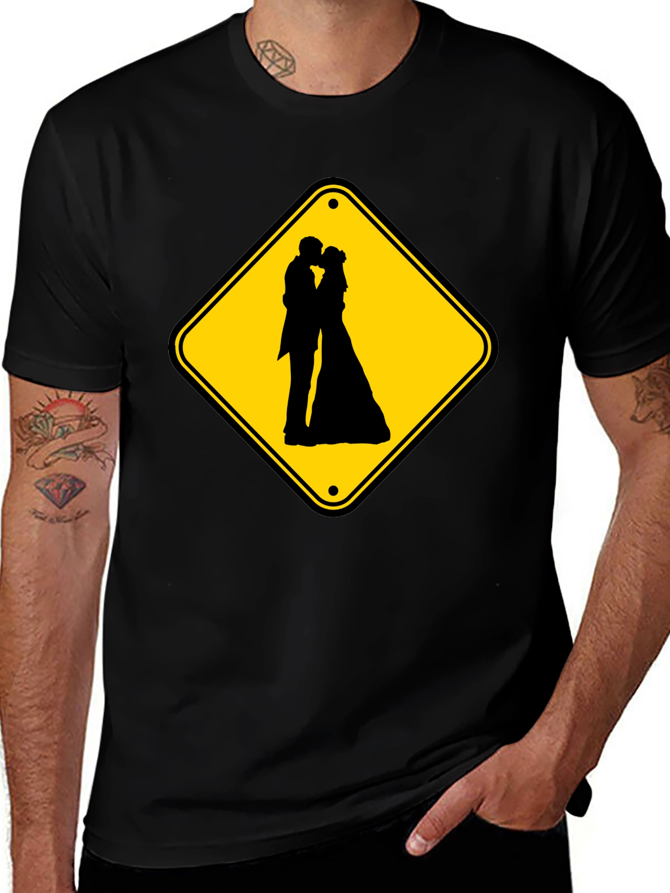 Wedding Ahead Sign T-Shirt - Novelty Black Tee