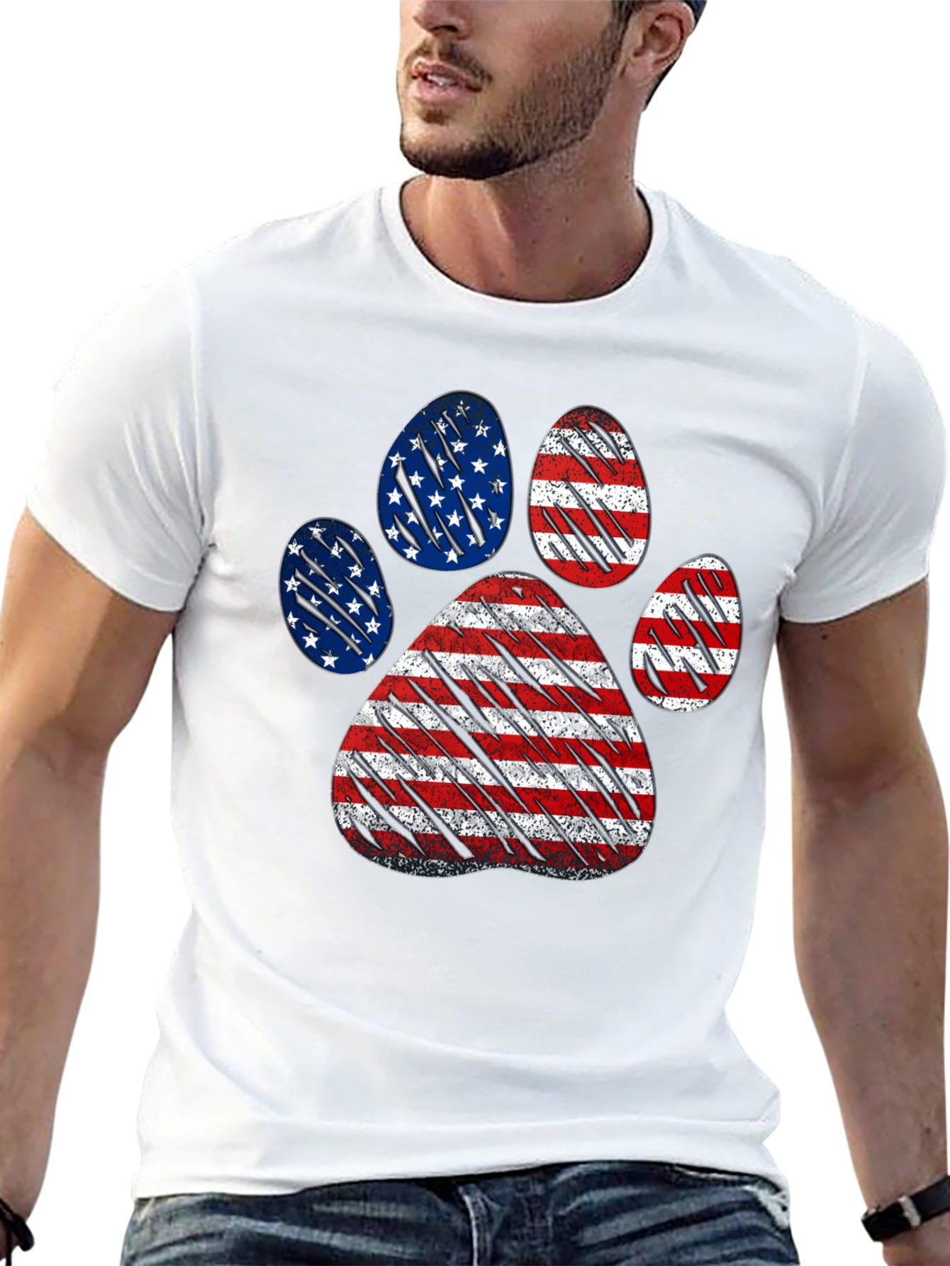 Patriotic Dog Paw Print T-Shirt