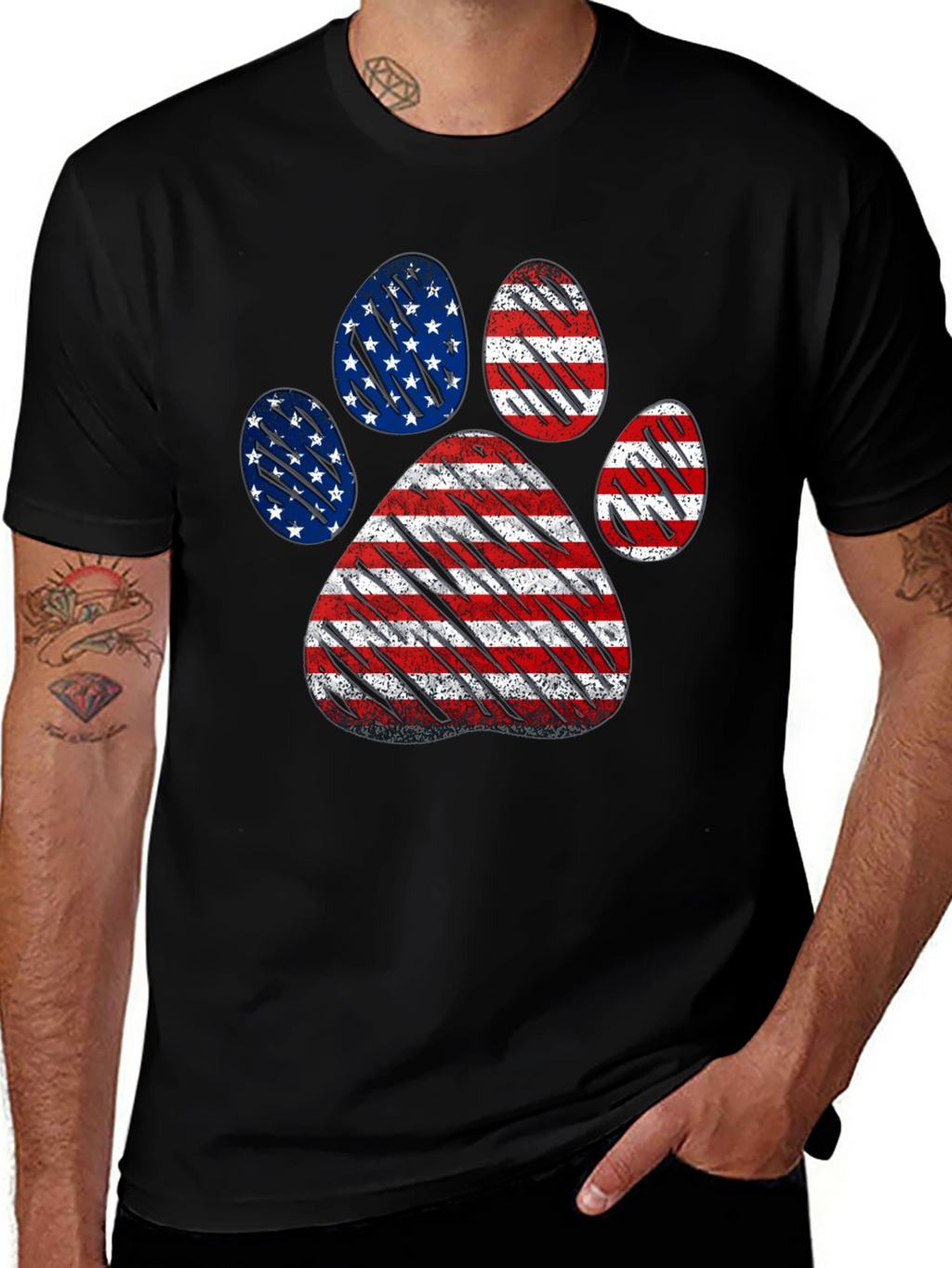 Patriotic Dog Paw Print T-Shirt