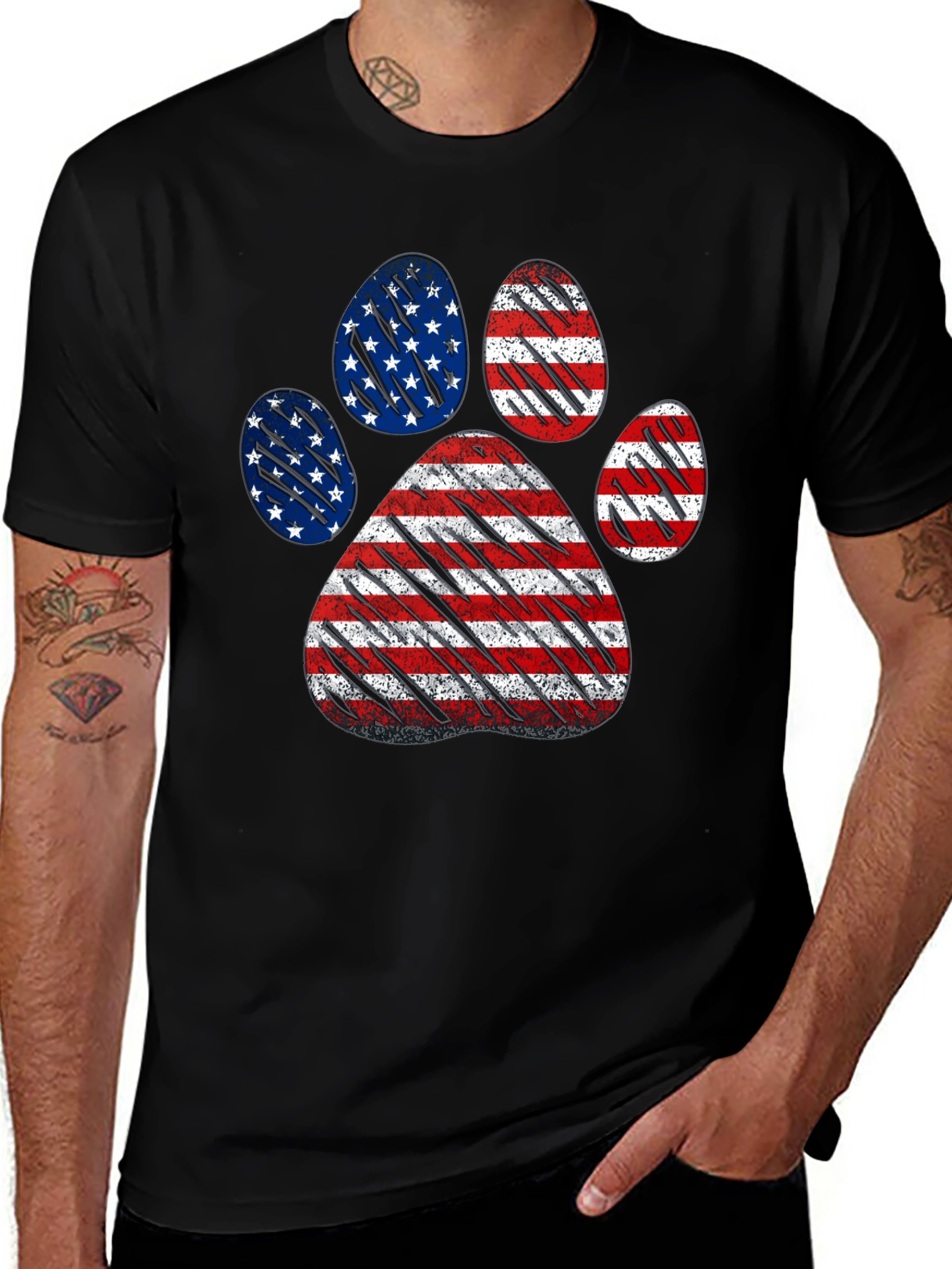 Patriotic Dog Paw Print T-Shirt