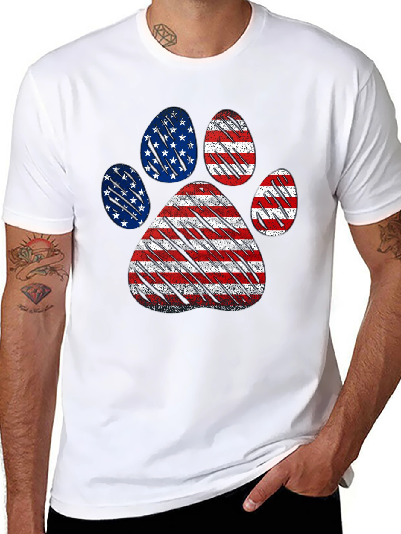 Patriotic Dog Paw Print T-Shirt