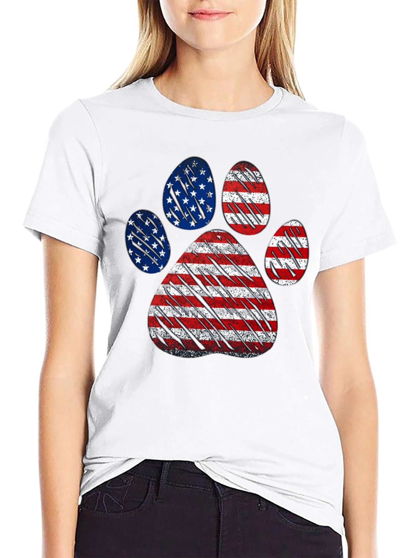 Patriotic Dog Paw Print T-Shirt