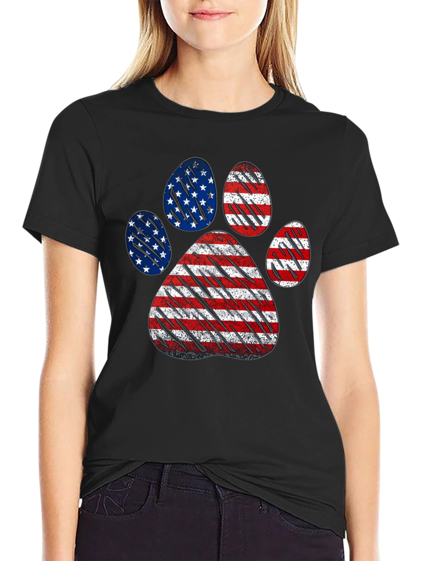 Patriotic Dog Paw Print T-Shirt