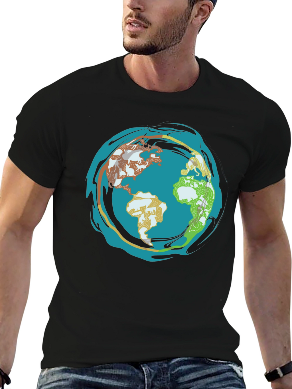 Earth Graphic T-Shirt - Global Design Black Tee
