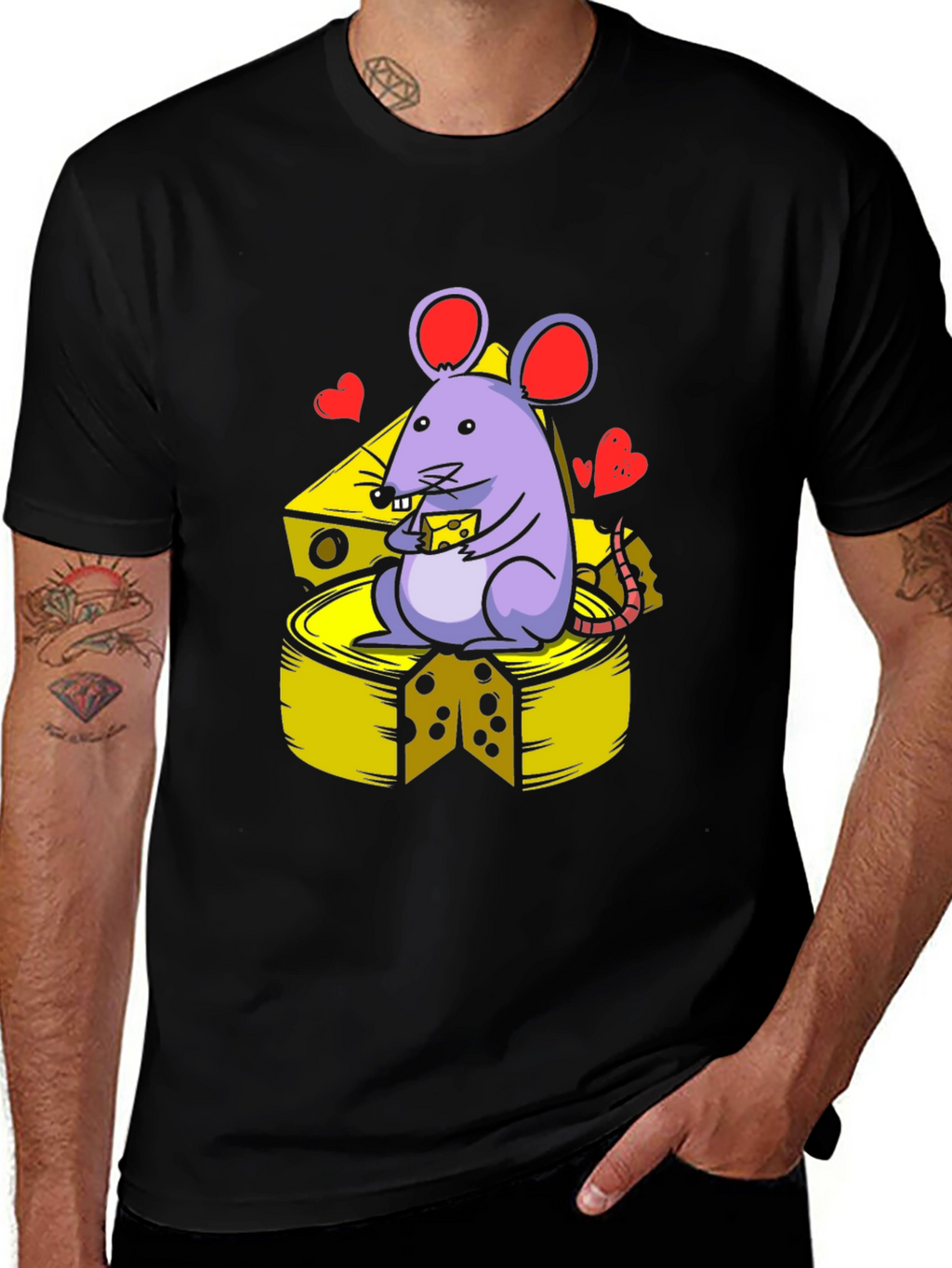 Cute Mouse Eating Cheese Graphic T-Shirt