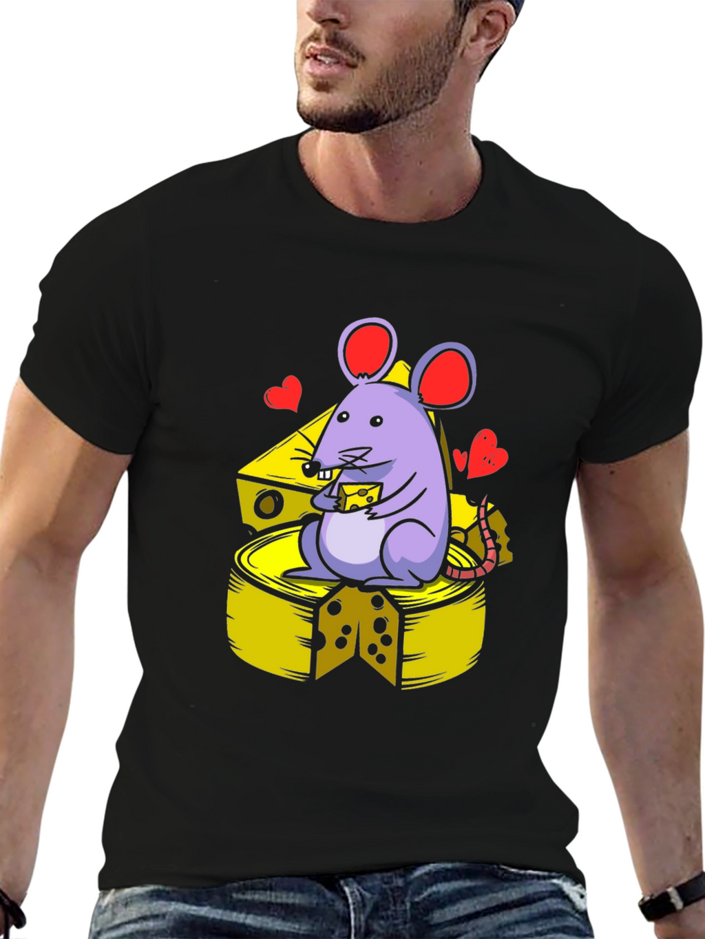 Cute Mouse Eating Cheese Graphic T-Shirt