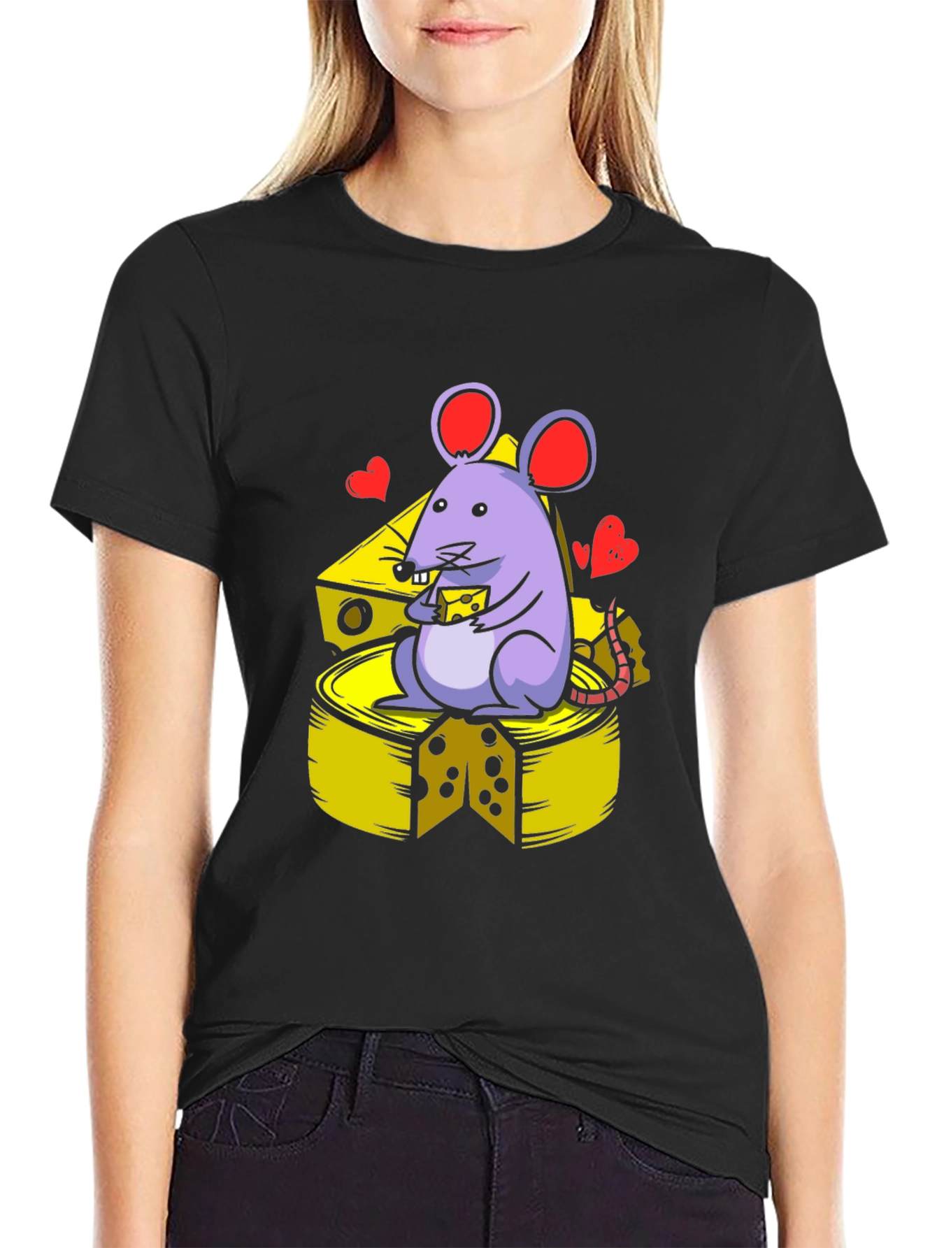 Cute Mouse Eating Cheese Graphic T-Shirt