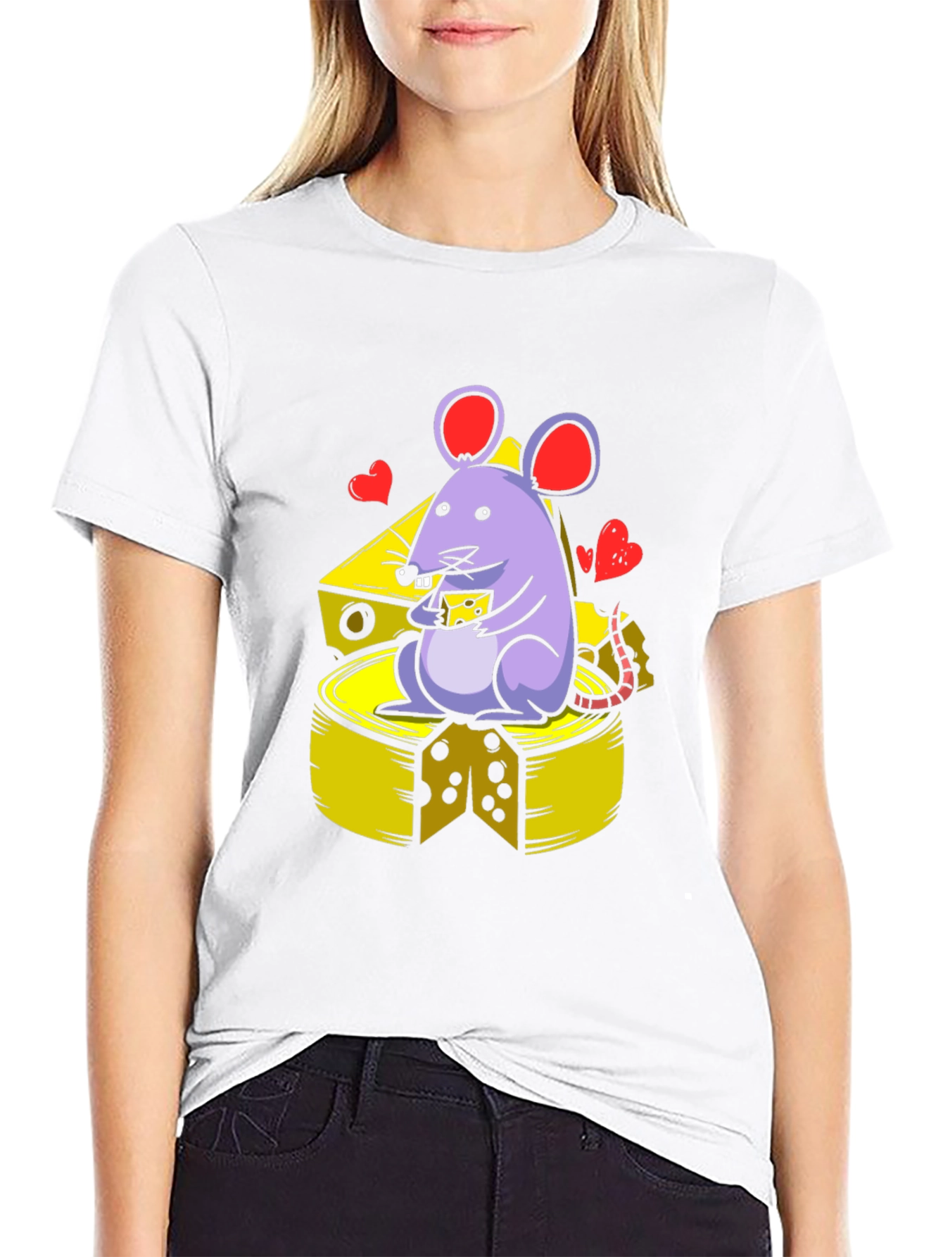 Cute Mouse Eating Cheese Graphic T-Shirt