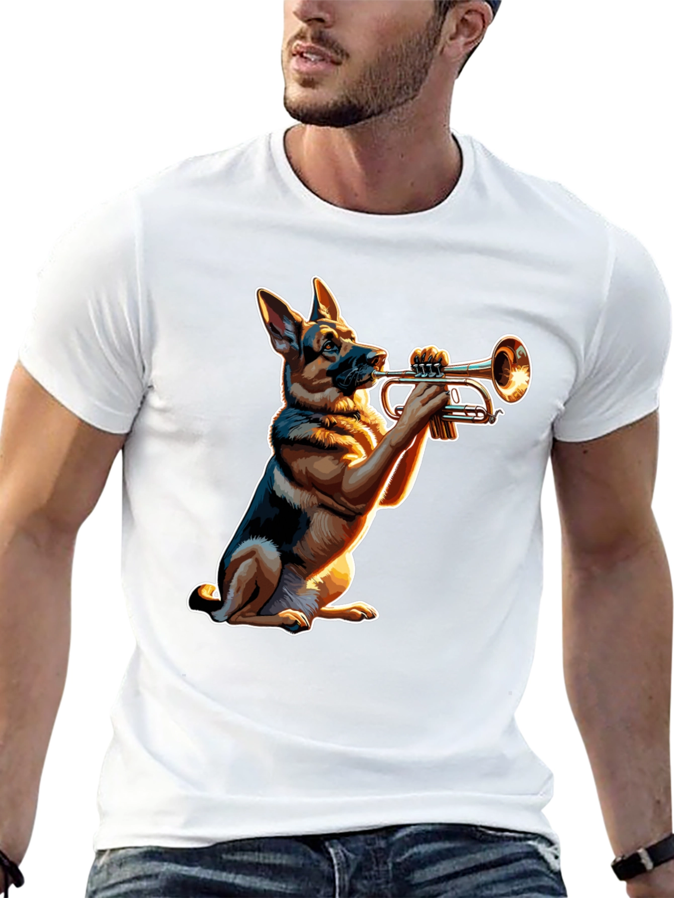 Dog Playing Trumpet Graphic Tee
