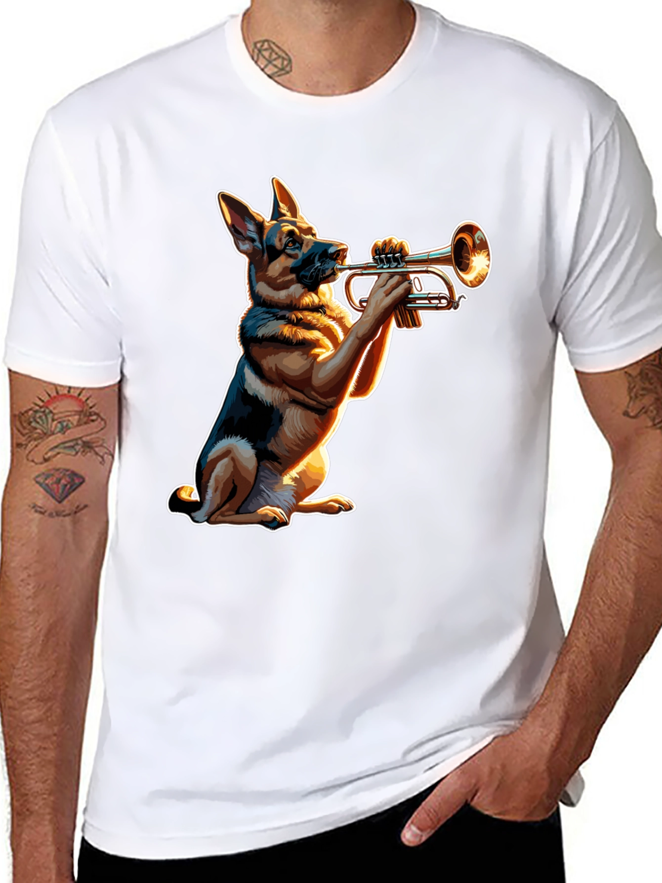 Dog Playing Trumpet Graphic Tee