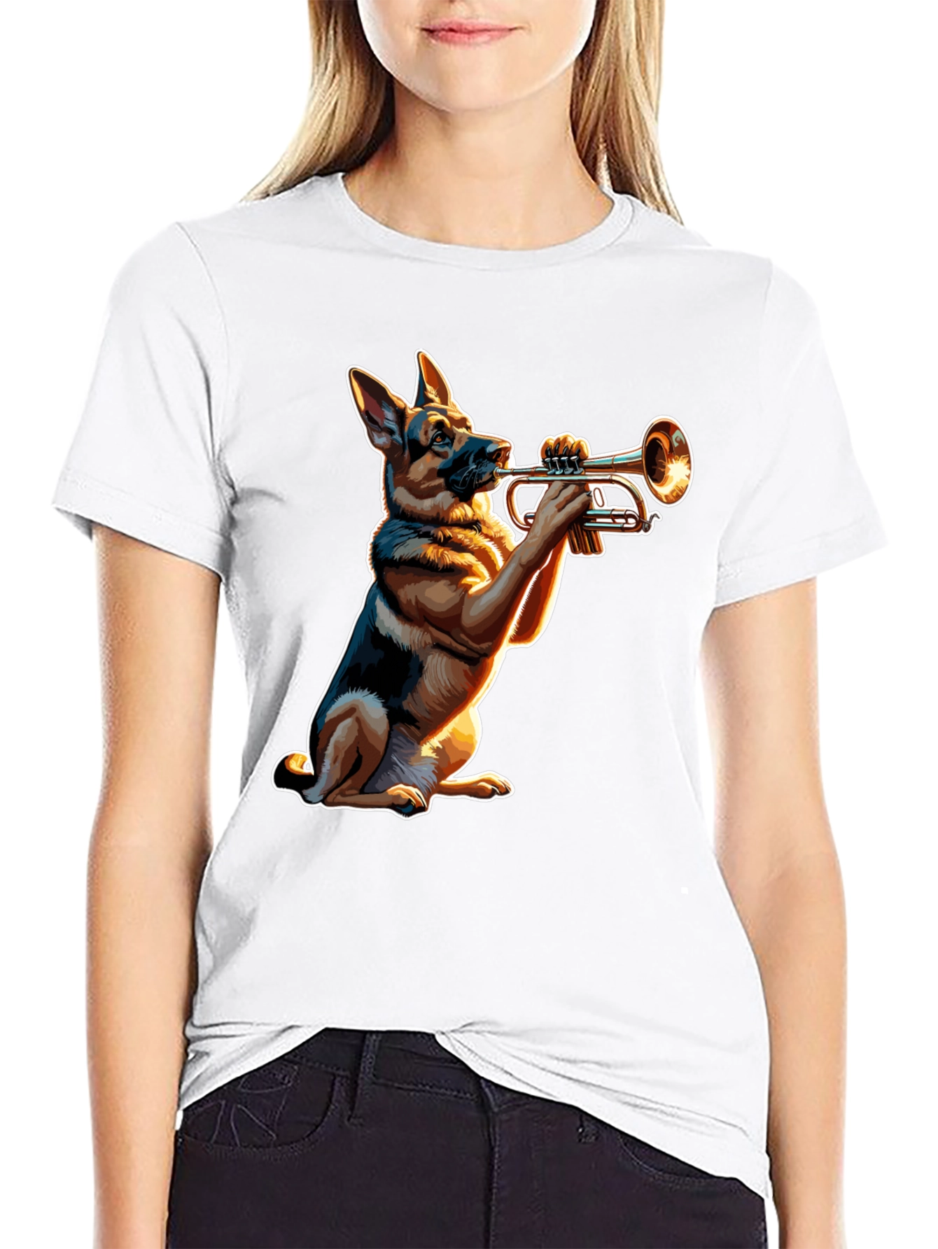 Dog Playing Trumpet Graphic Tee