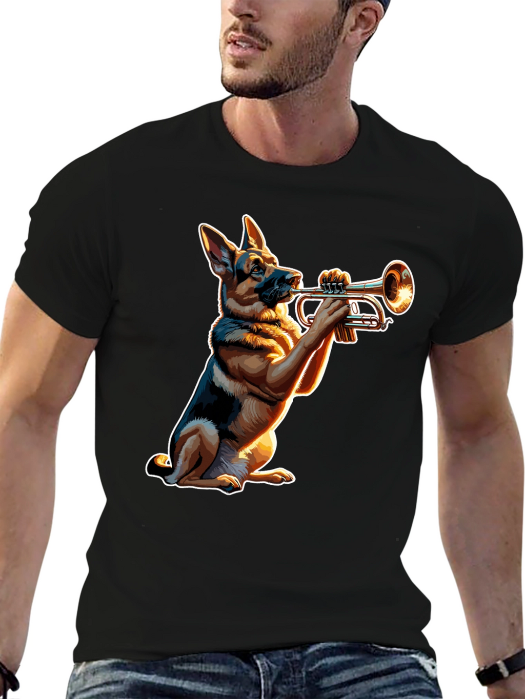 Dog Playing Trumpet Graphic Tee