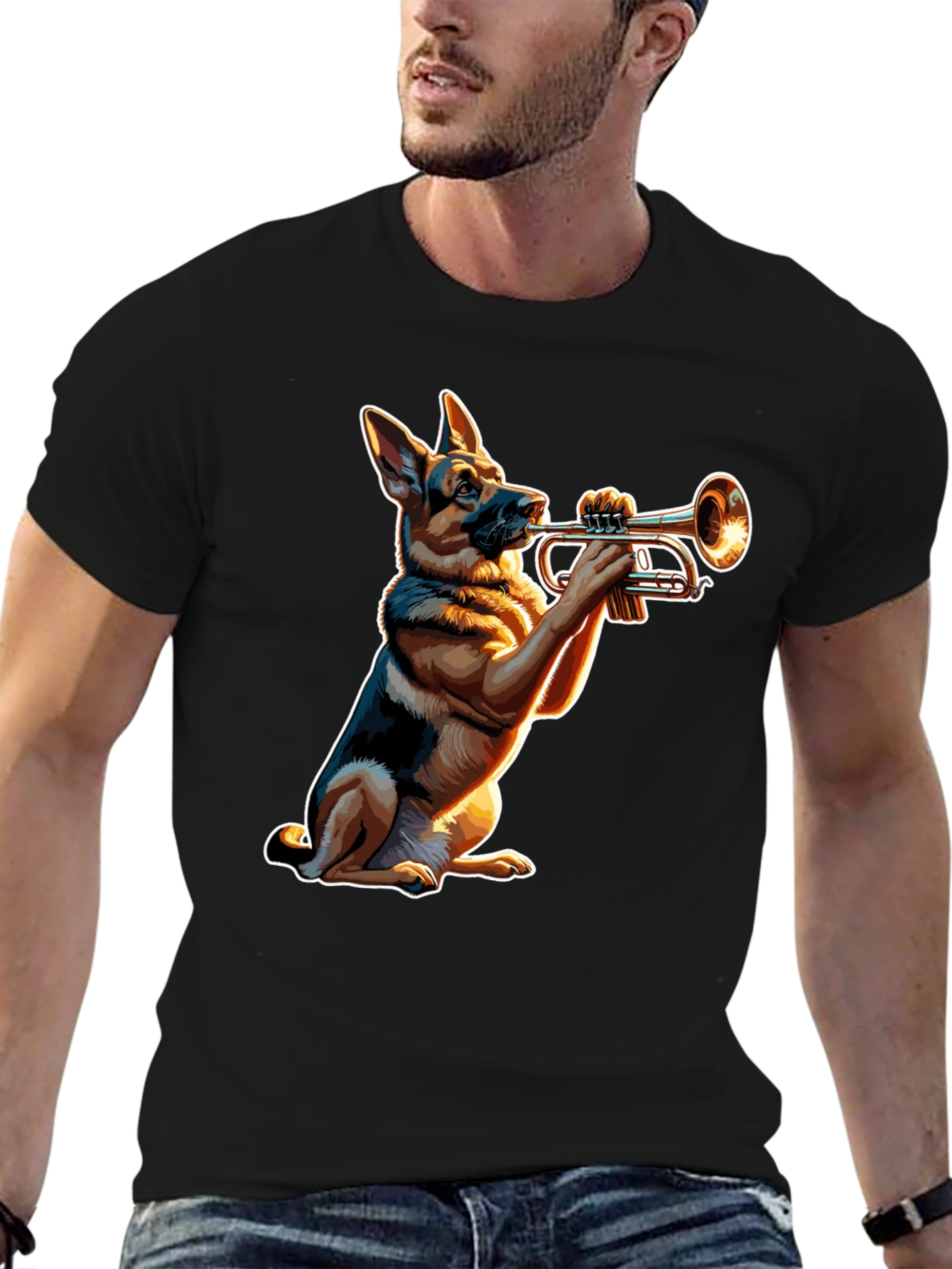 Dog Playing Trumpet Graphic Tee