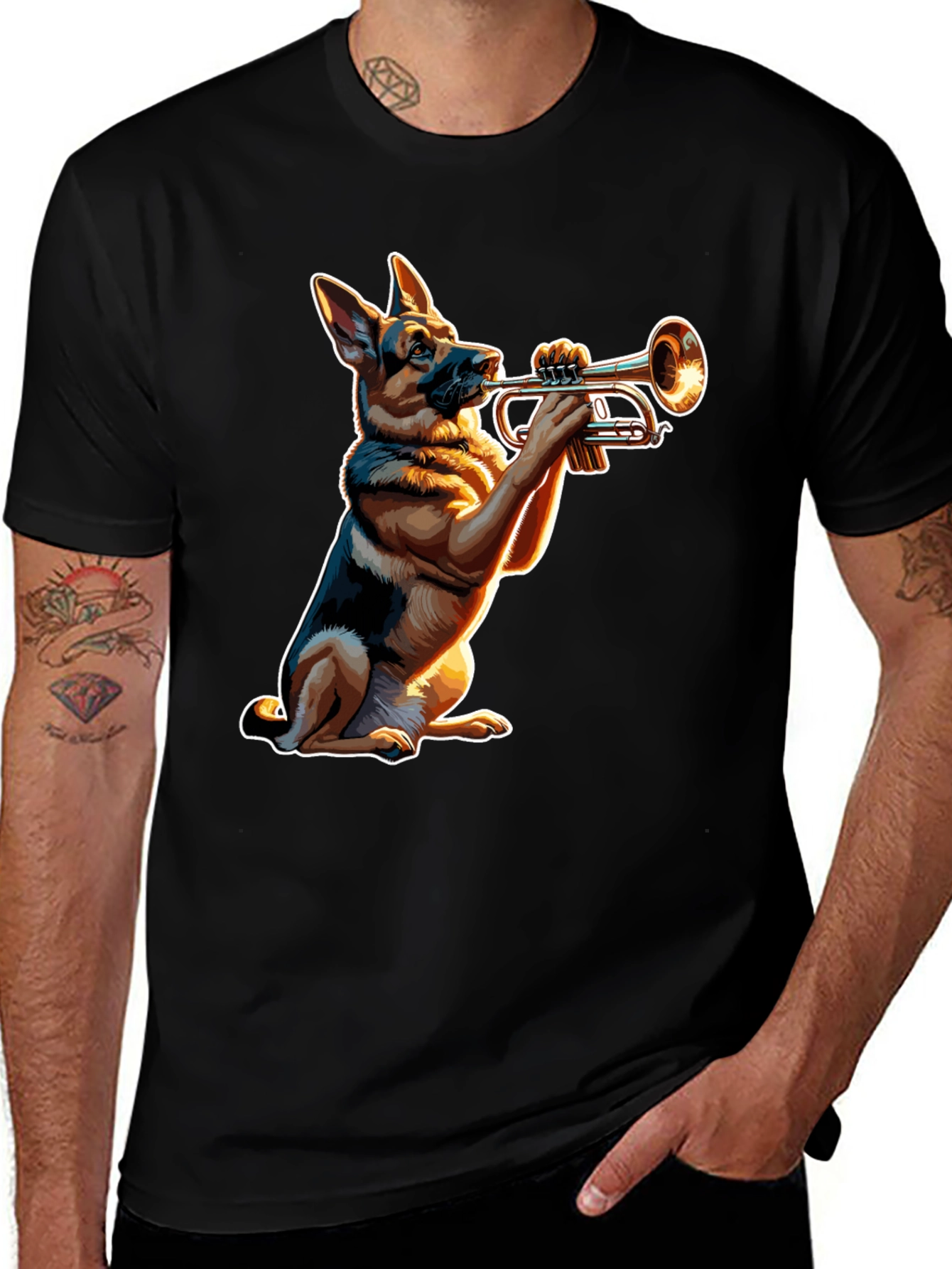 Dog Playing Trumpet Graphic Tee