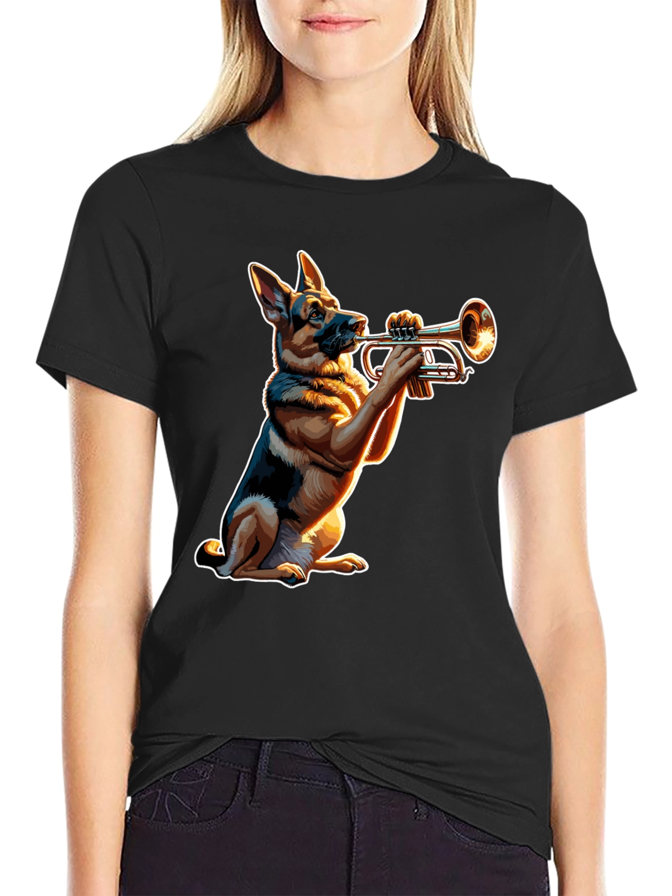 Dog Playing Trumpet Graphic Tee