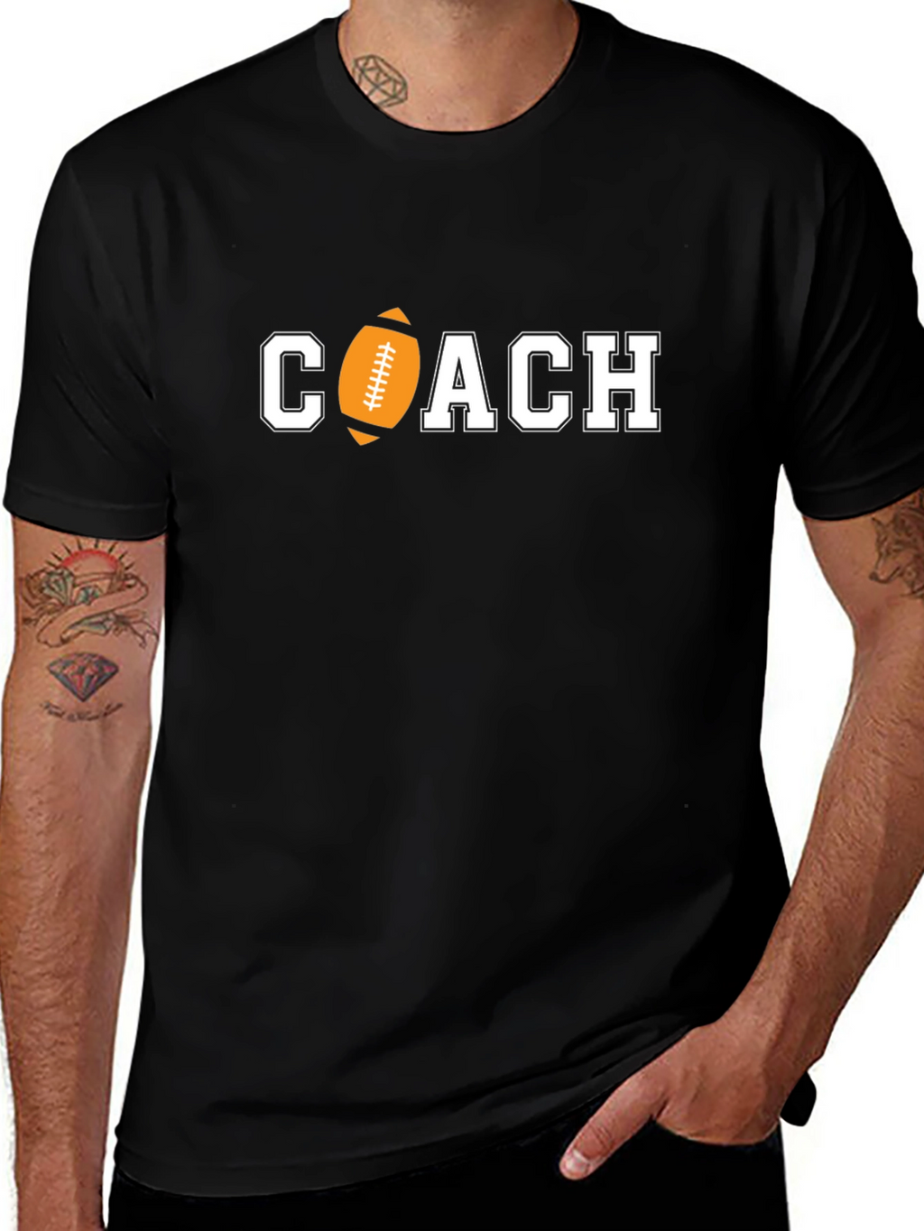 Football Coach Graphic Tee - Black Cotton T-Shirt