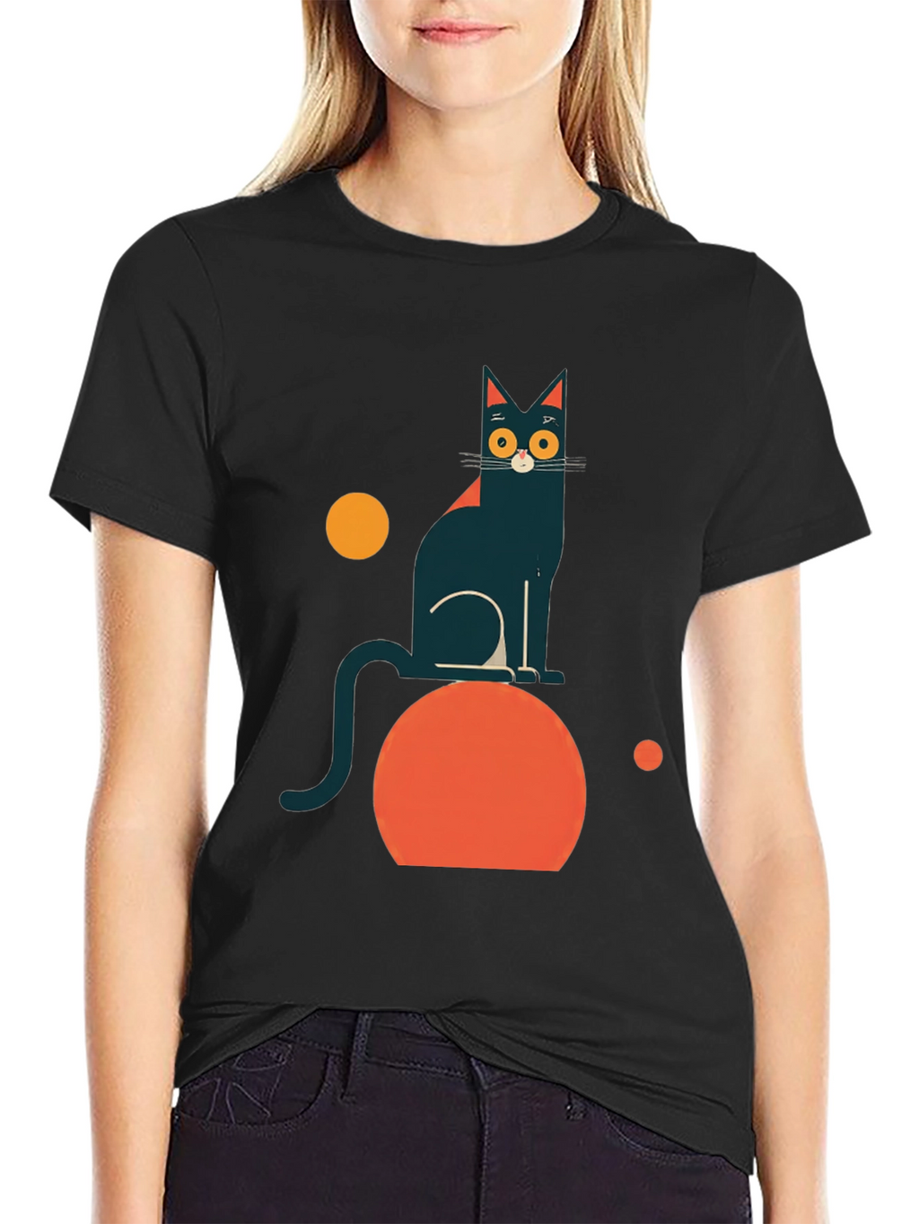 Abstract Cat Graphic Tee - Modern Black T-Shirt