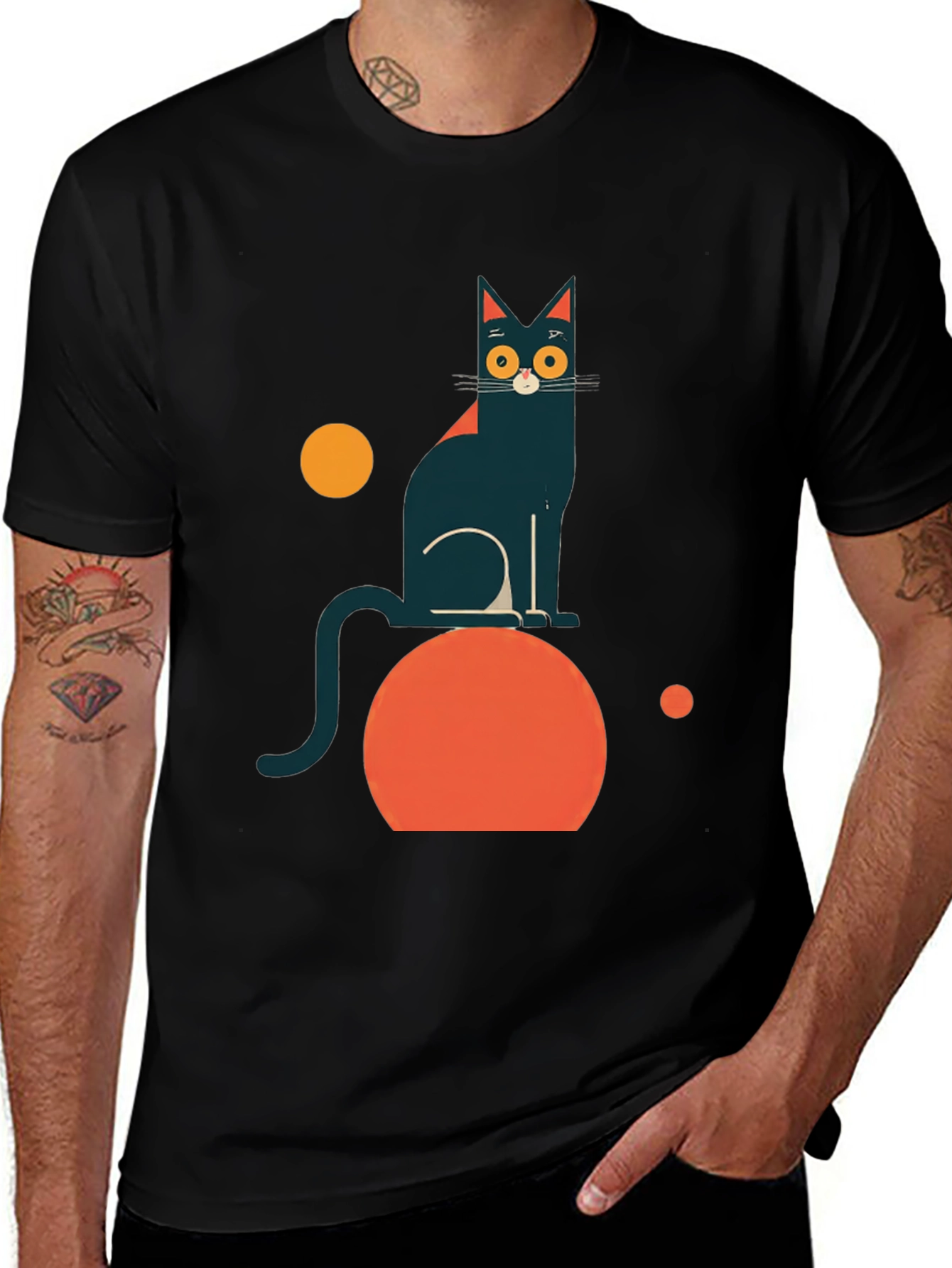 Abstract Cat Graphic Tee - Modern Black T-Shirt