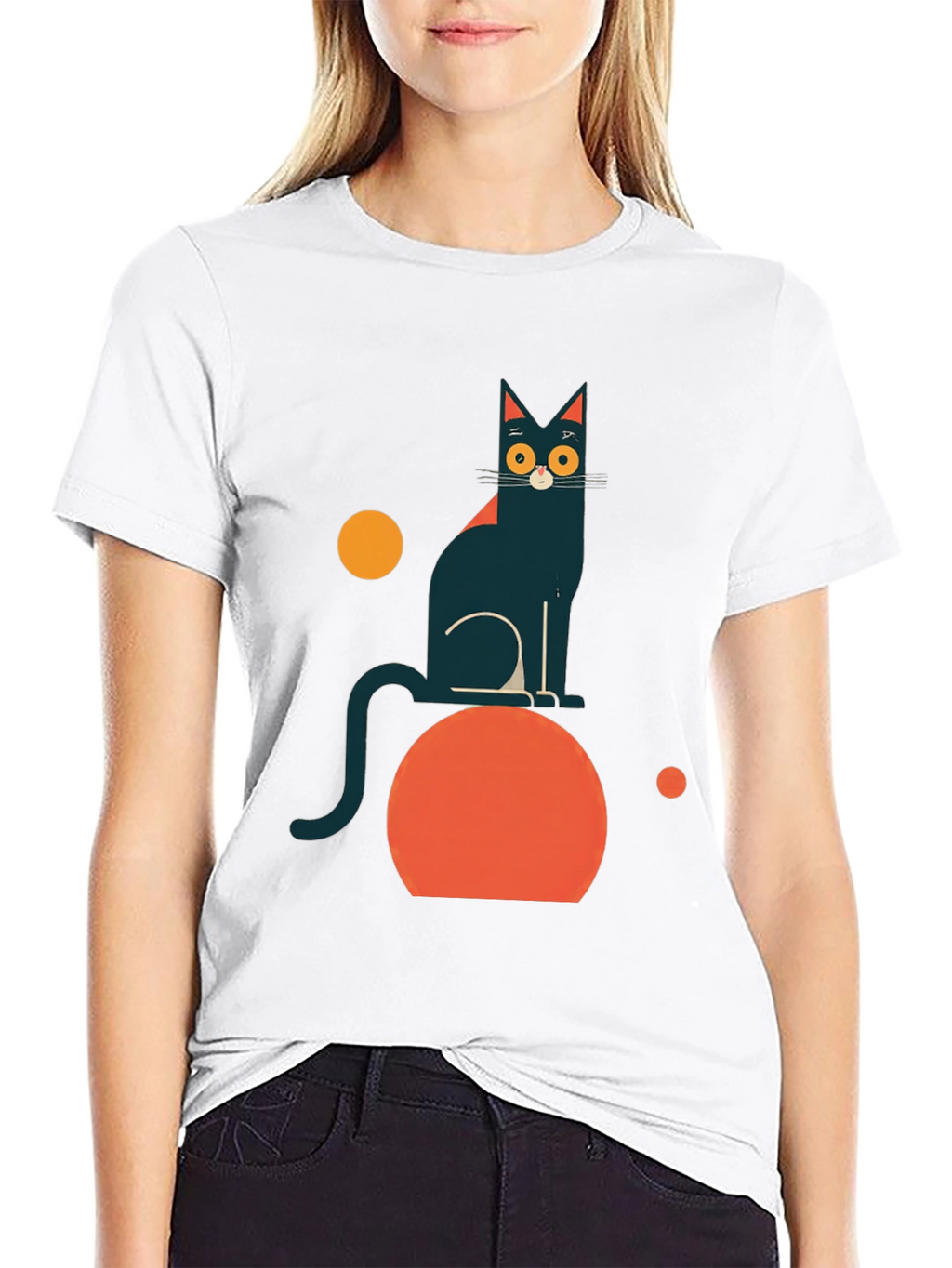 Abstract Cat Graphic Tee - Modern Black T-Shirt