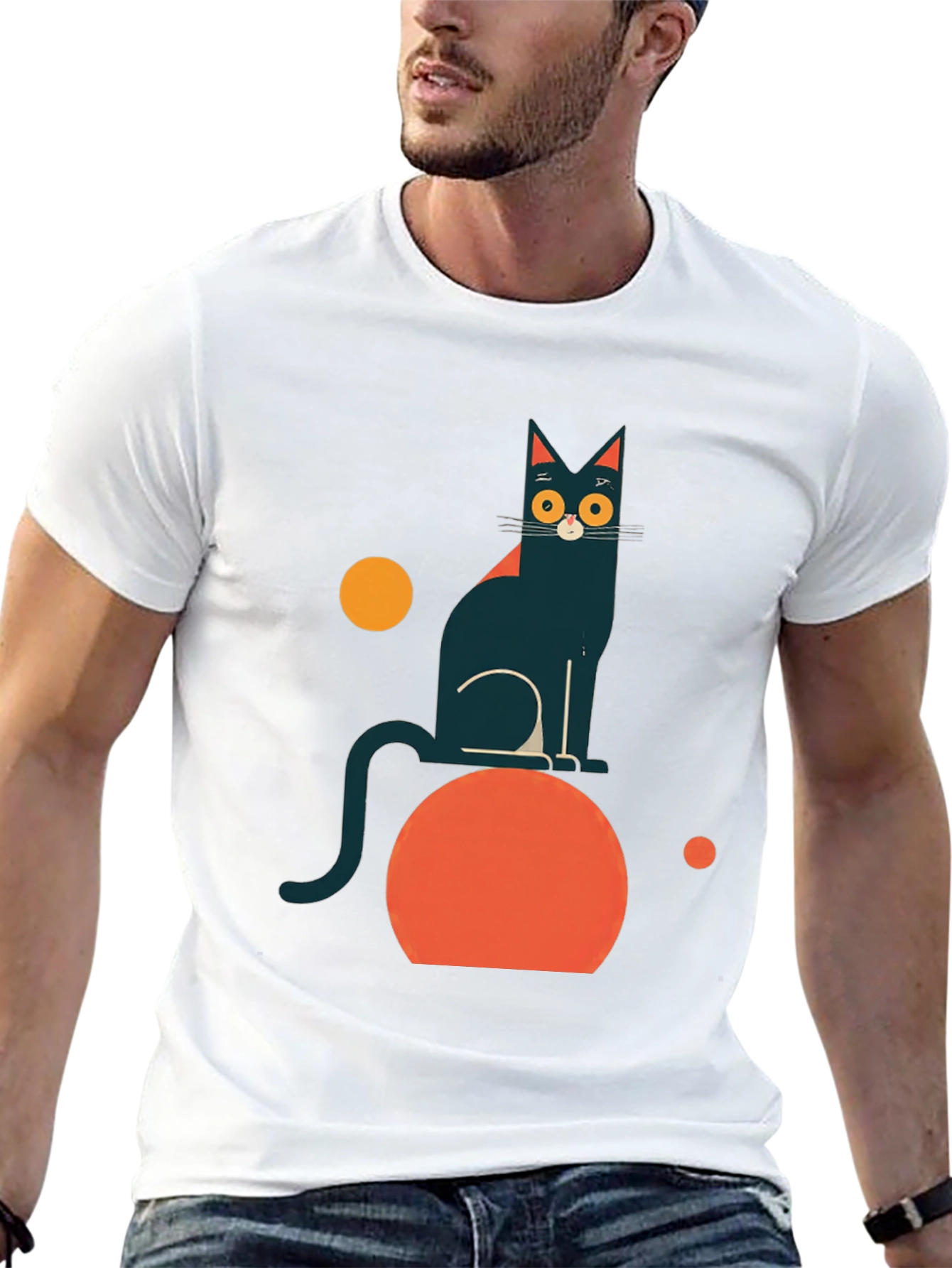 Abstract Cat Graphic Tee - Modern Black T-Shirt