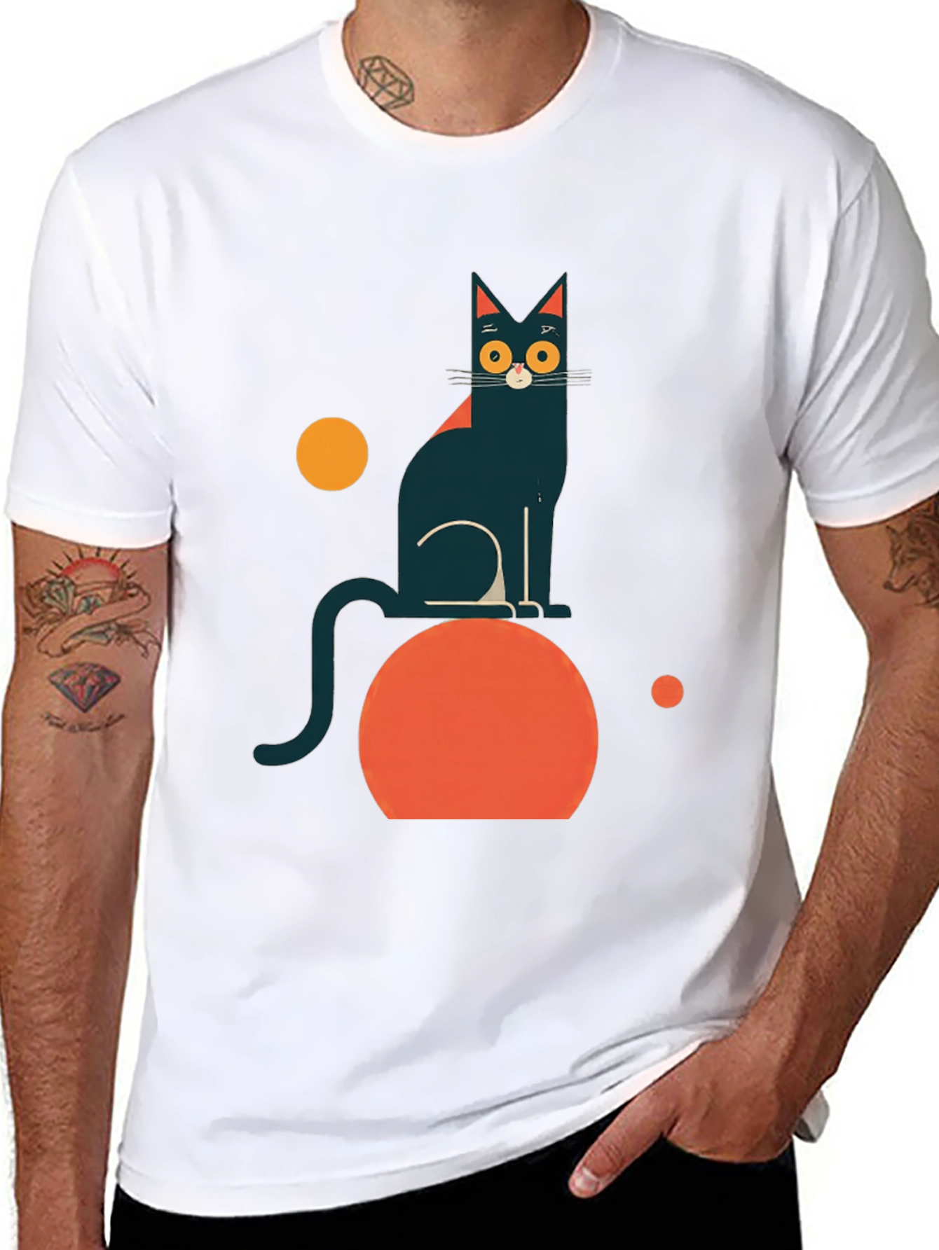 Abstract Cat Graphic Tee - Modern Black T-Shirt