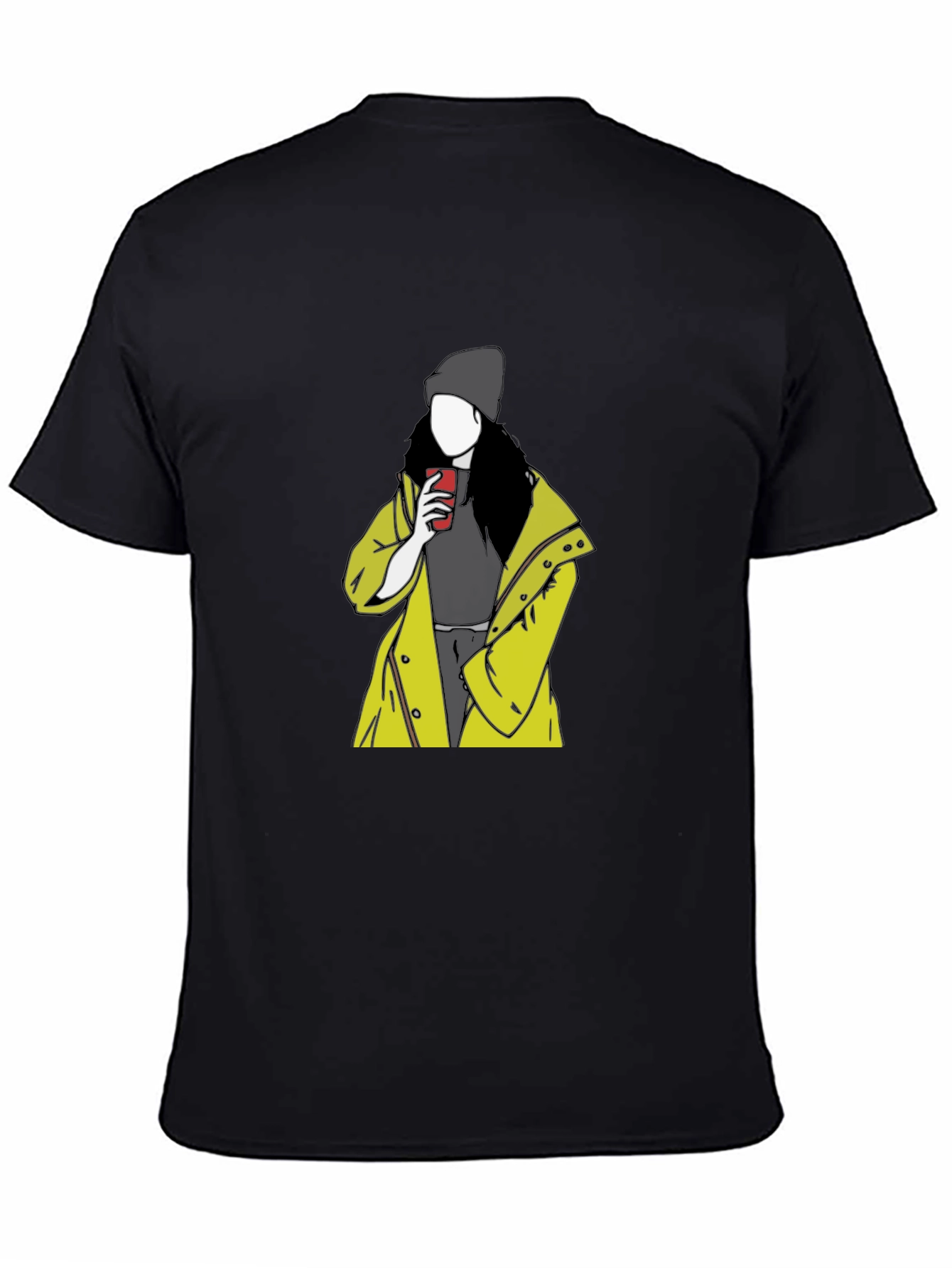 Trendy Graphic T-Shirt: Woman in Yellow Coat