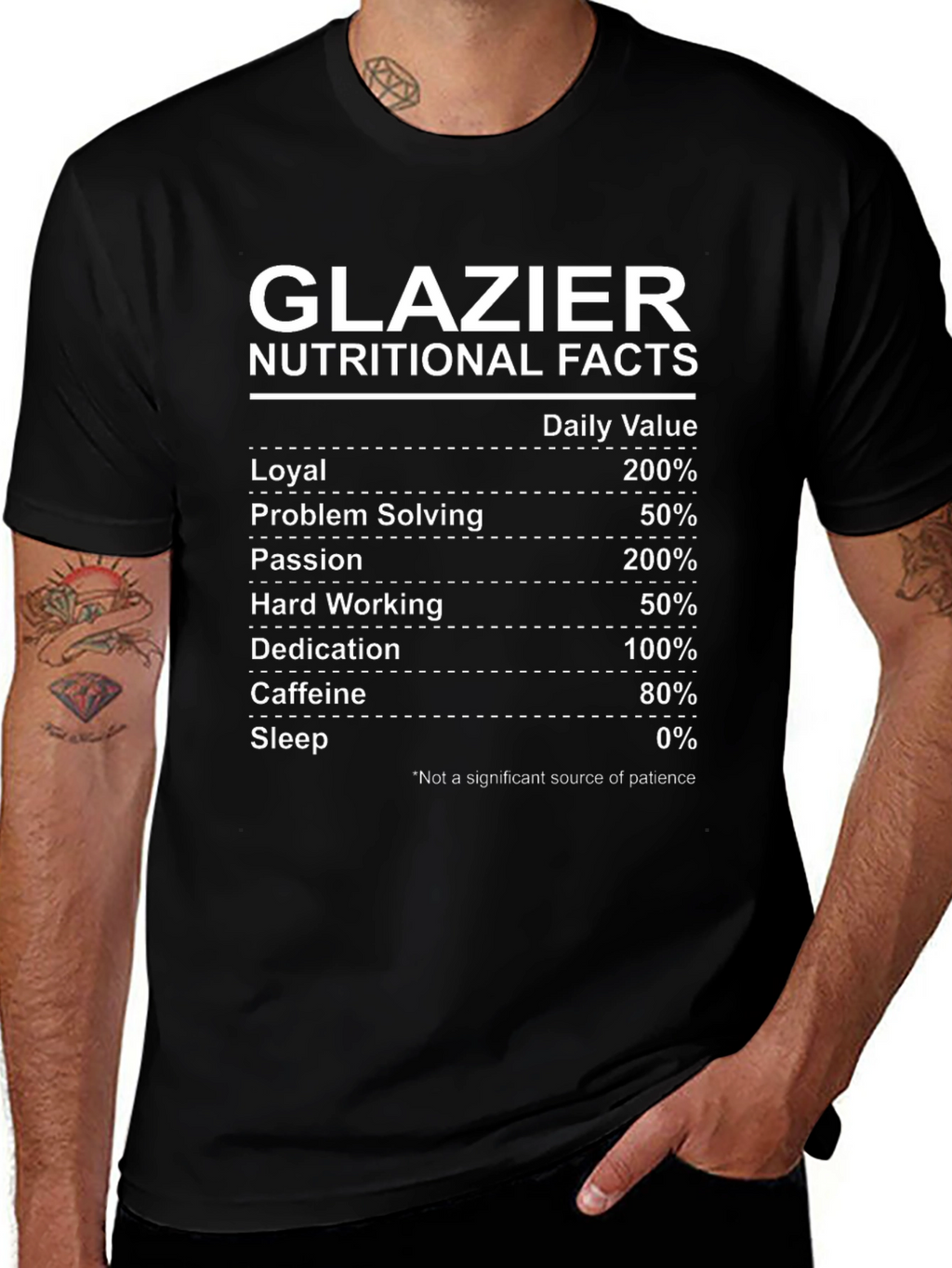 Glazier Nutritional Facts Graphic Tee - Funny Occupation Gift