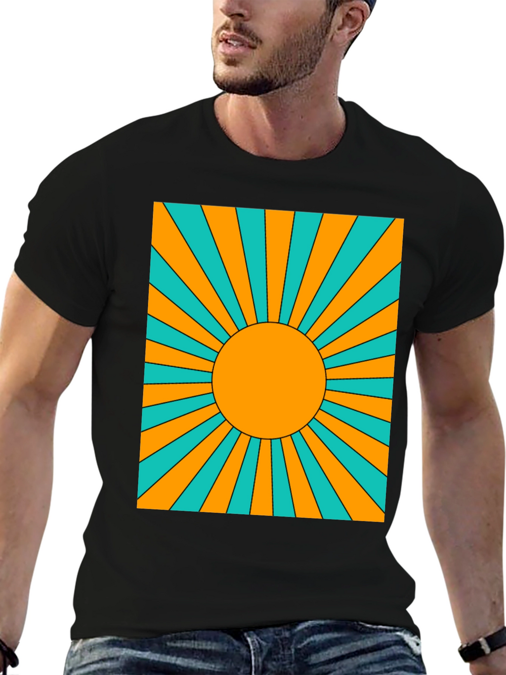 Retro Sunburst Graphic Tee - Black