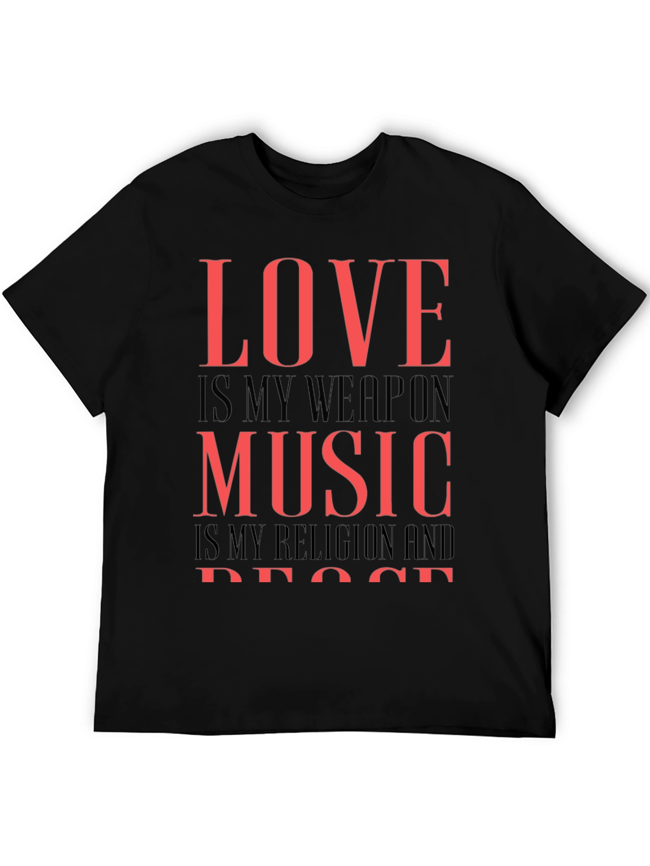 Love Music Peace Graphic Tee - Black Cotton T-Shirt